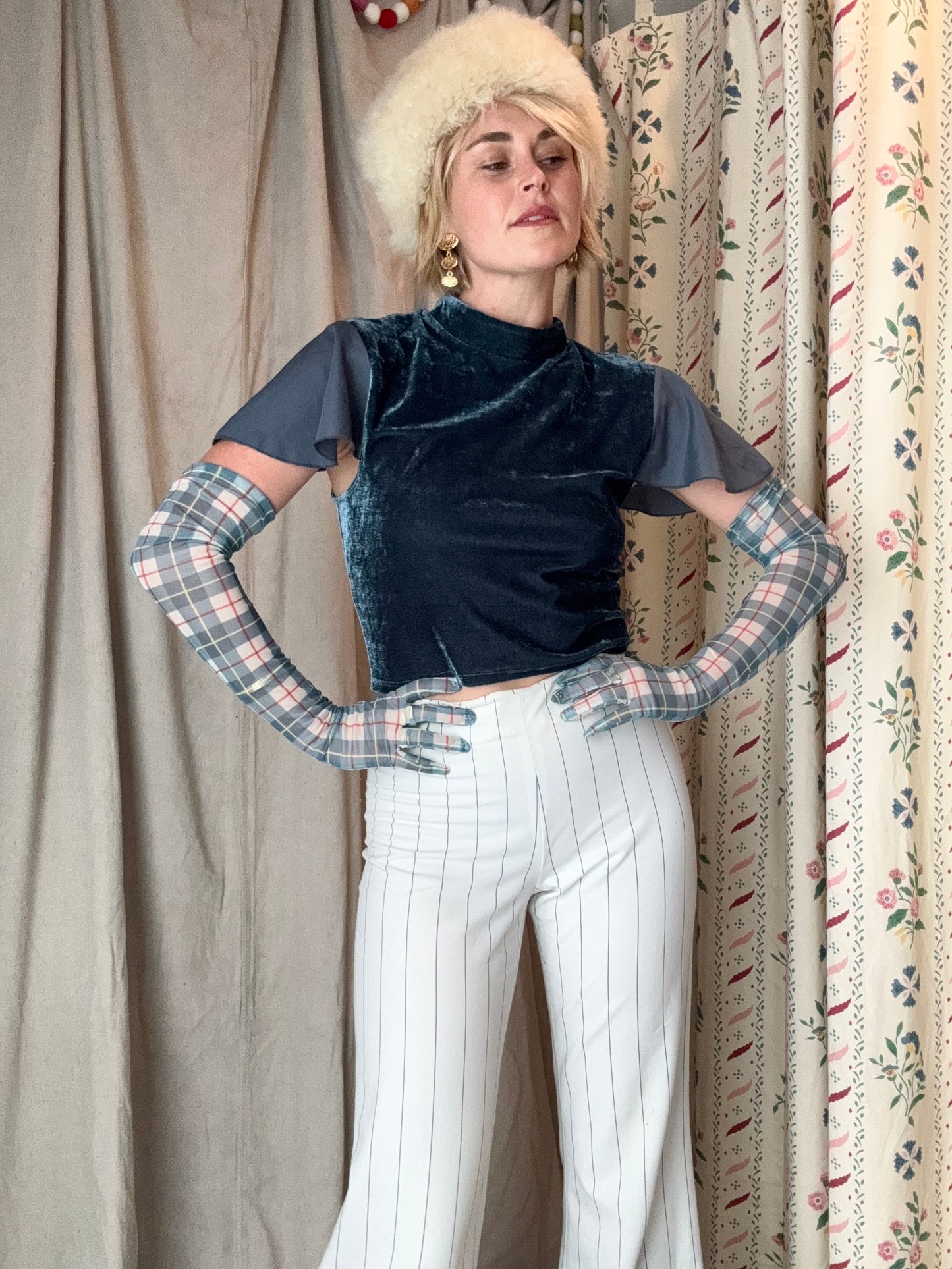 Vintage Plaid Opera Gloves