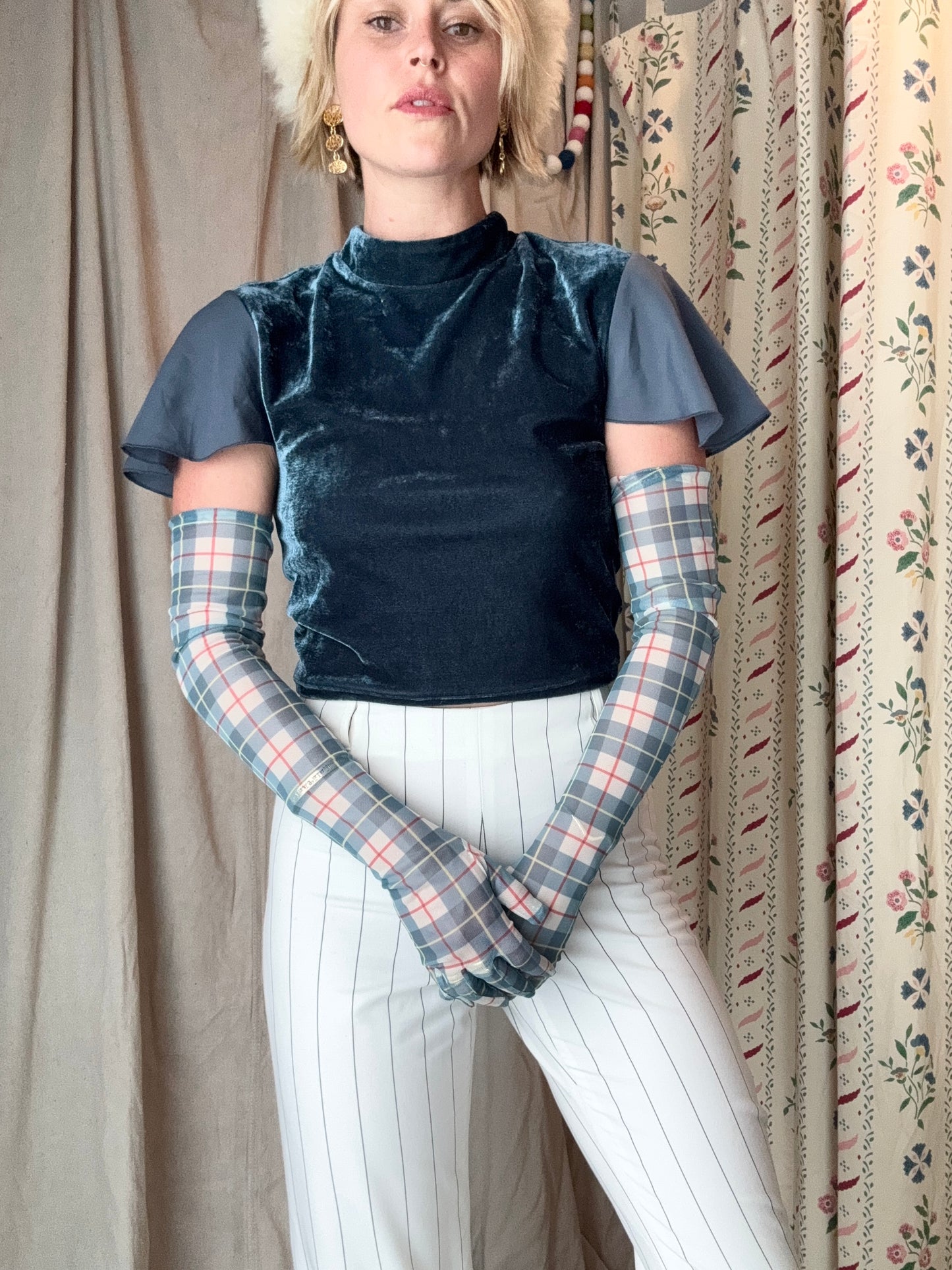 Vintage Plaid Opera Gloves