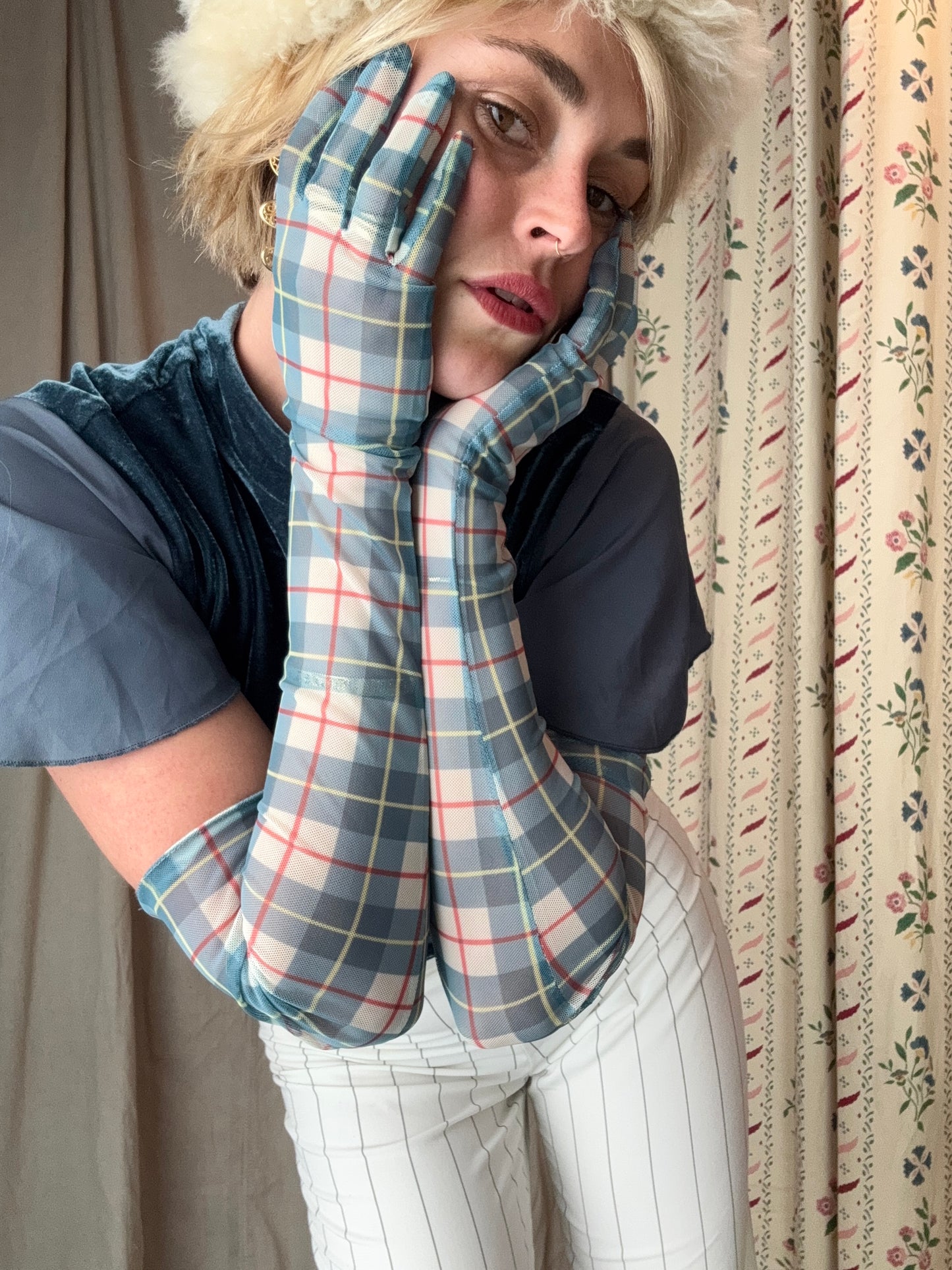 Vintage Plaid Opera Gloves