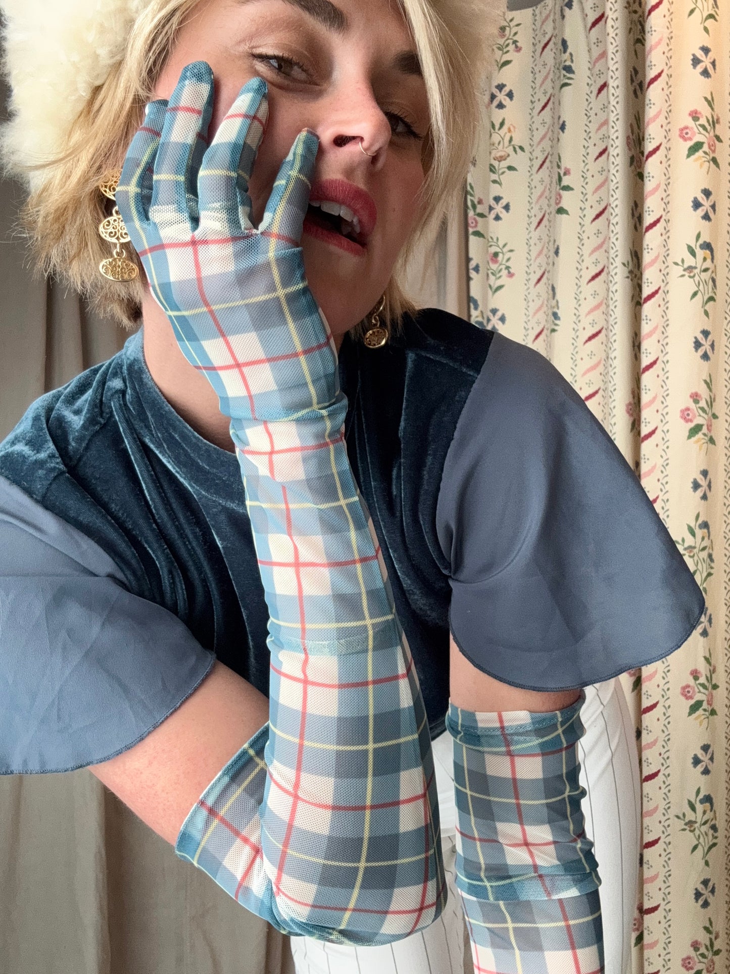 Vintage Plaid Opera Gloves