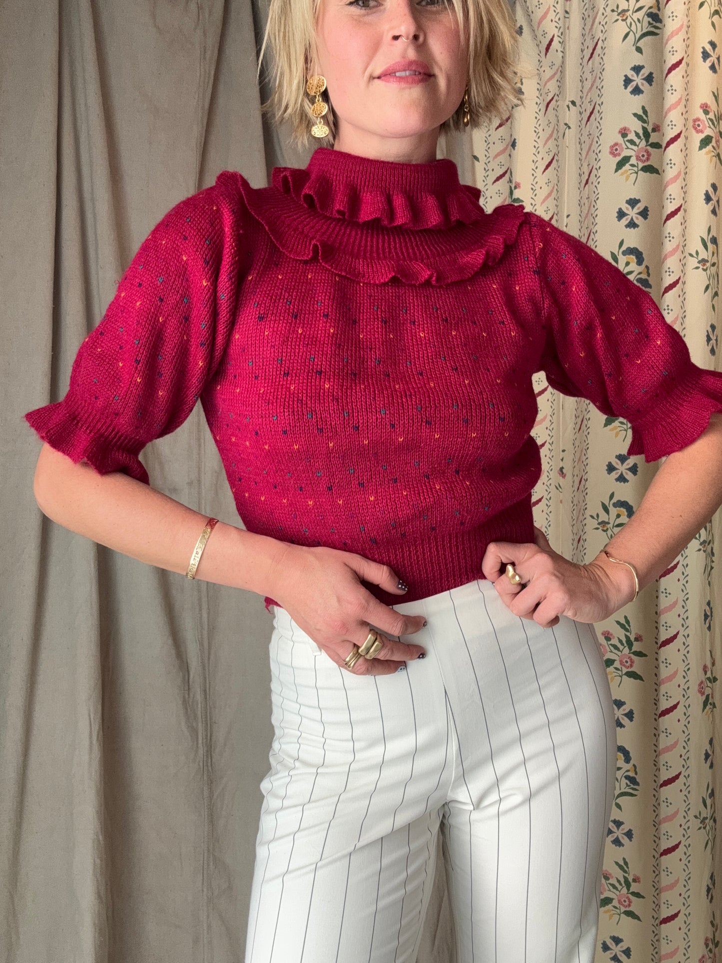 The Dinah 1980s Ruffled Knit Sweater