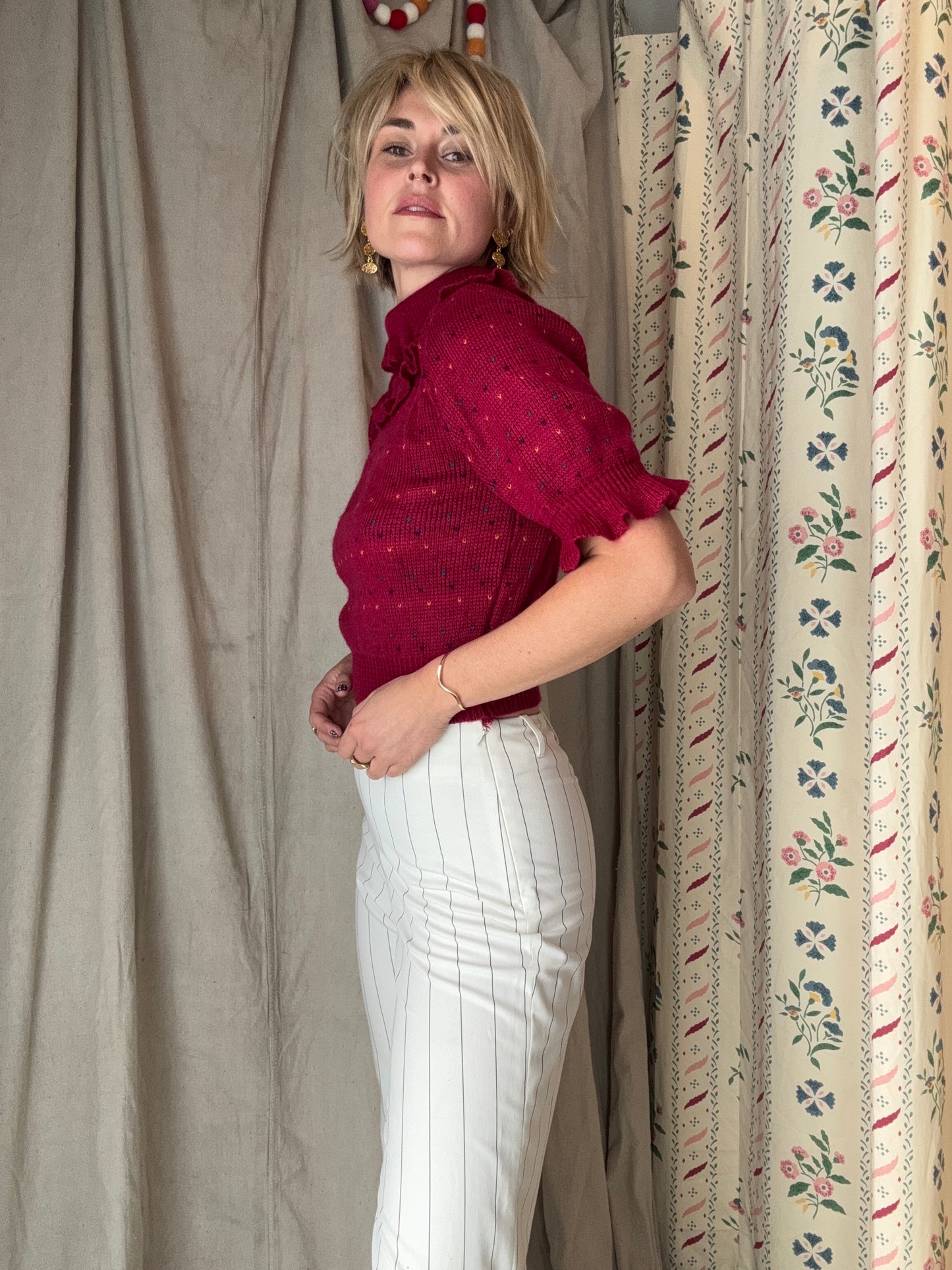 The Dinah 1980s Ruffled Knit Sweater