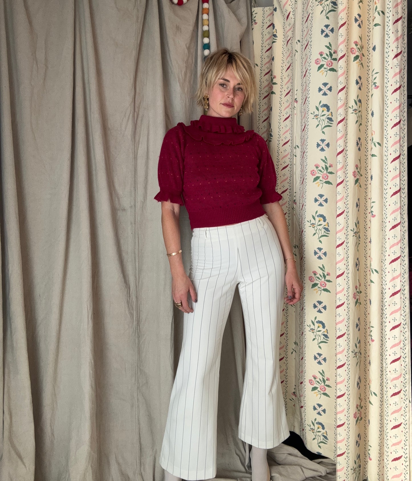 The Dinah 1980s Ruffled Knit Sweater