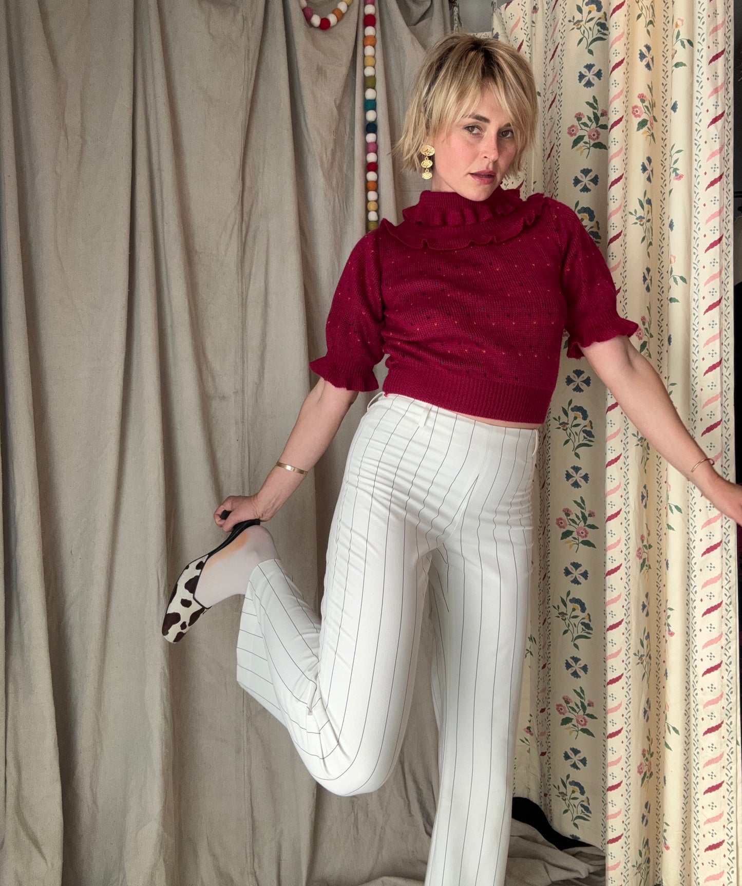 The Dinah 1980s Ruffled Knit Sweater