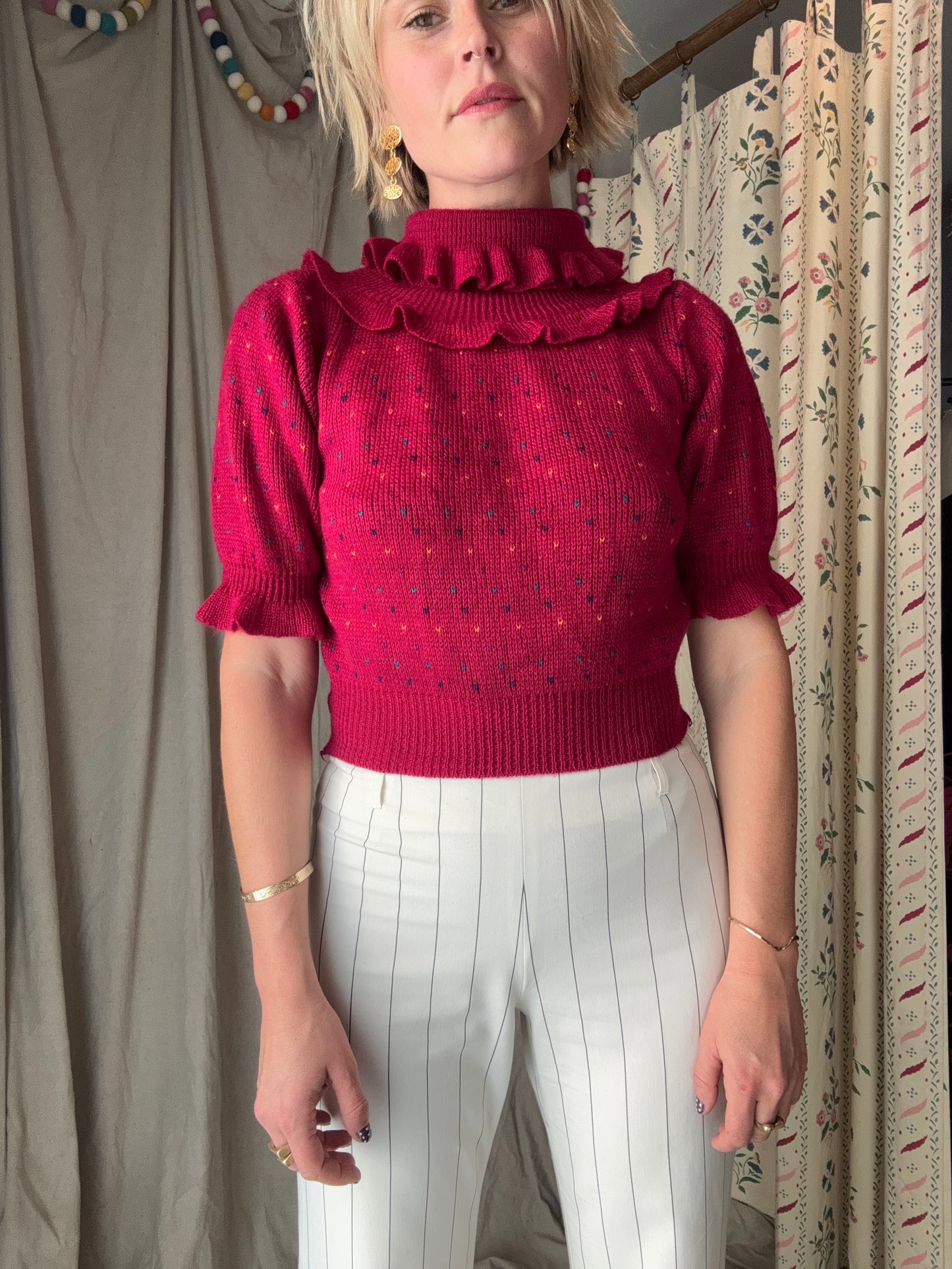The Dinah 1980s Ruffled Knit Sweater