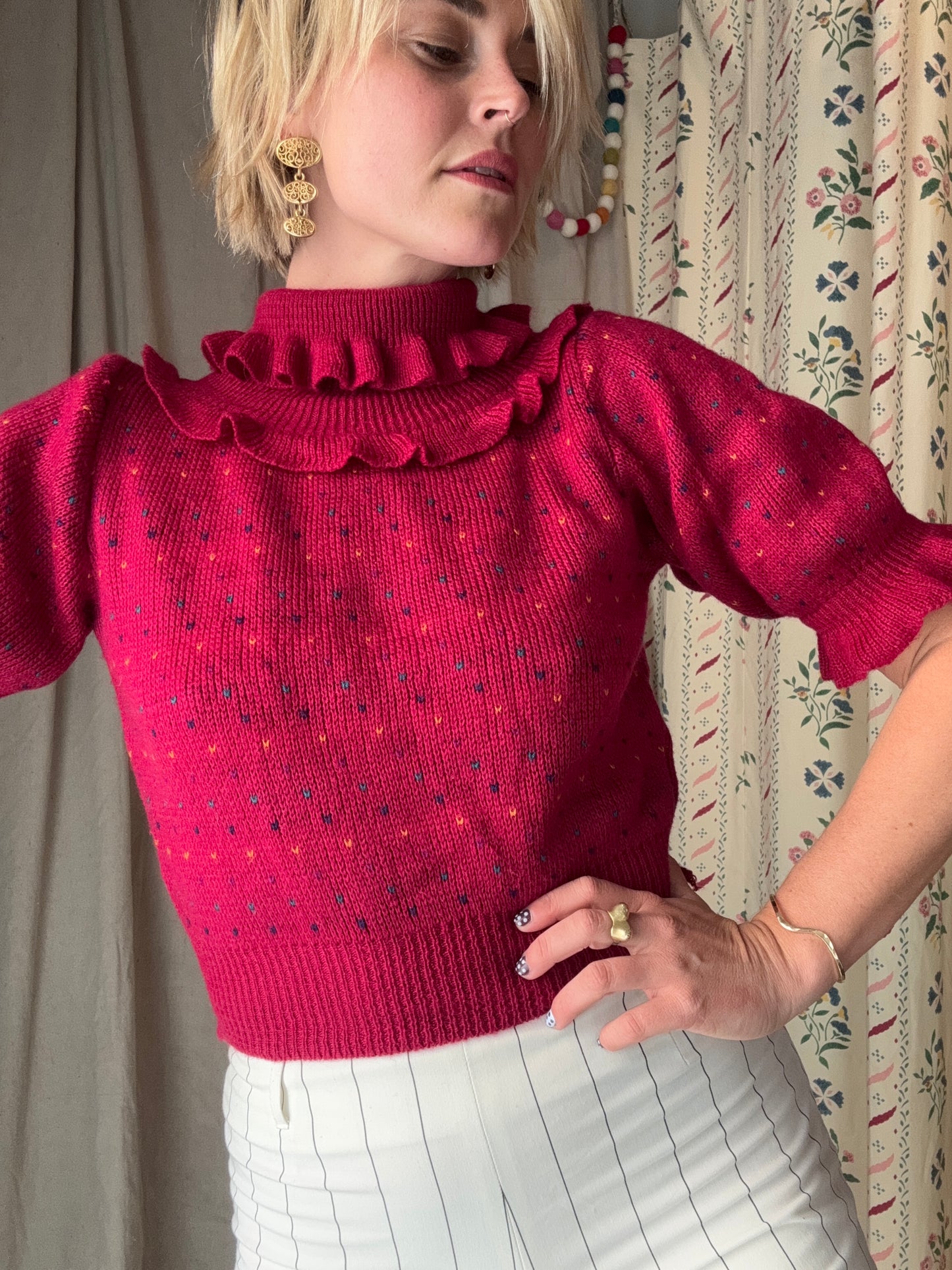 The Dinah 1980s Ruffled Knit Sweater