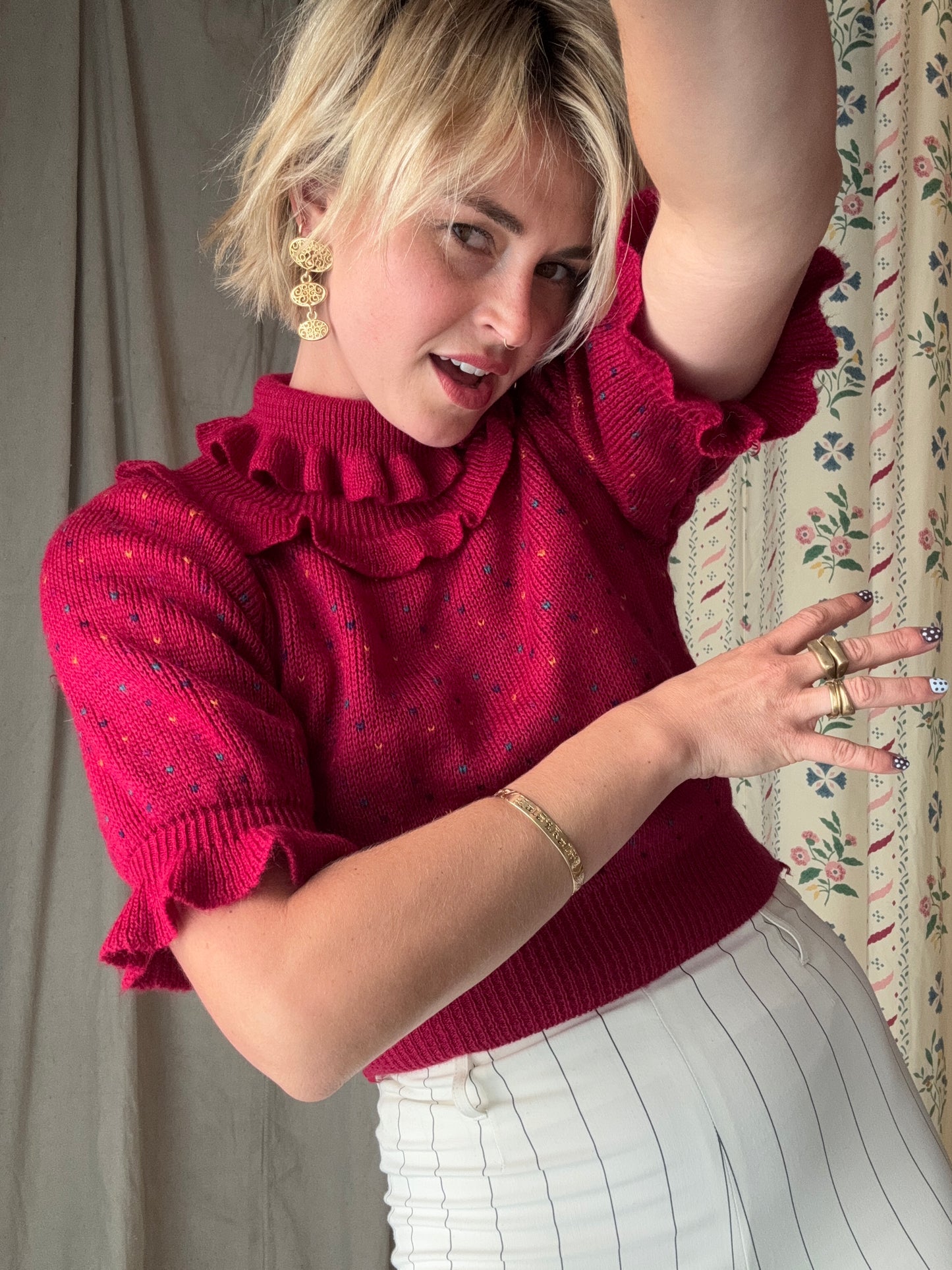 The Dinah 1980s Ruffled Knit Sweater