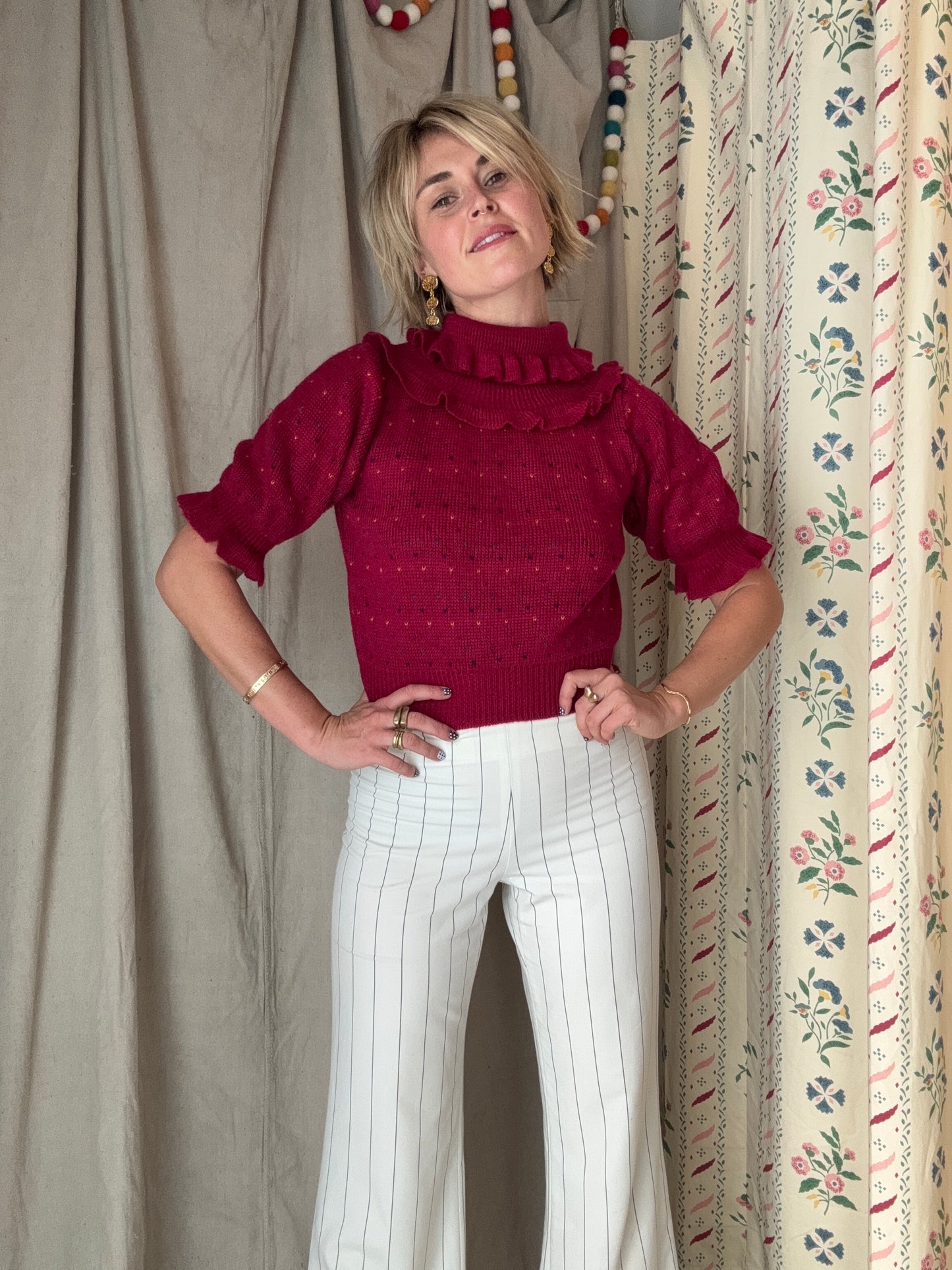 The Dinah 1980s Ruffled Knit Sweater