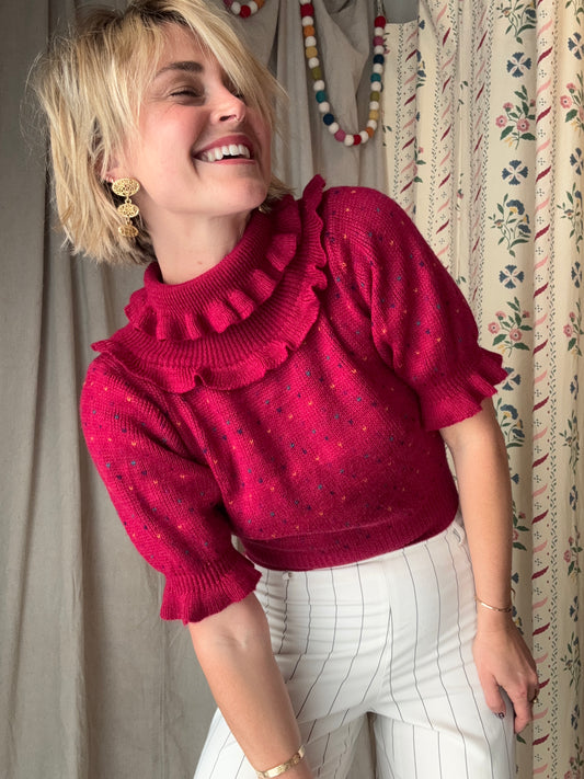 The Dinah 1980s Ruffled Knit Sweater