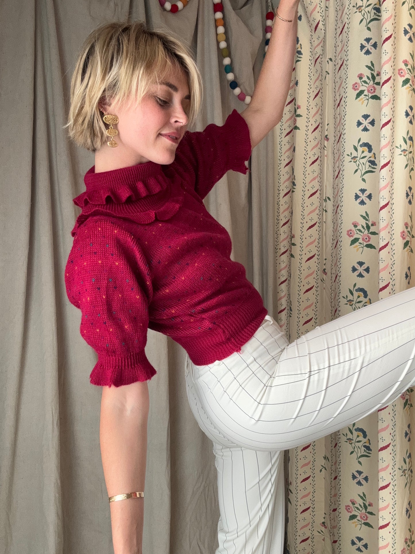 The Dinah 1980s Ruffled Knit Sweater