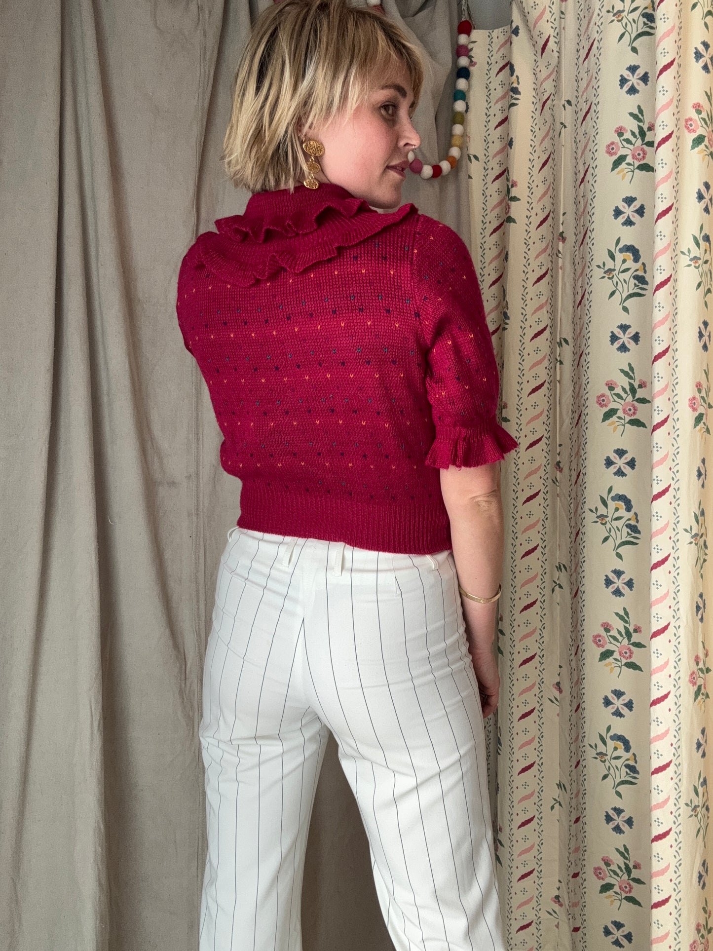 The Dinah 1980s Ruffled Knit Sweater