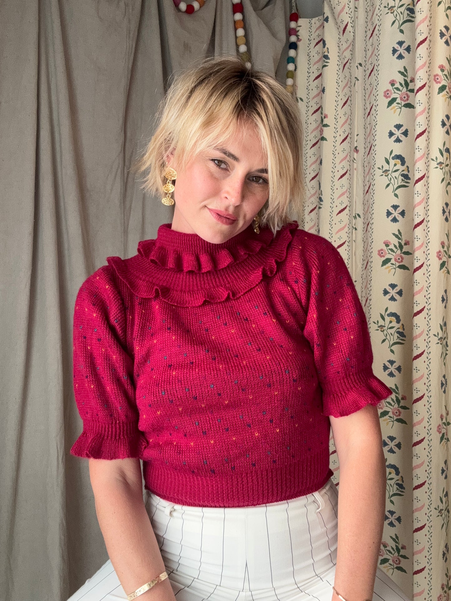 The Dinah 1980s Ruffled Knit Sweater