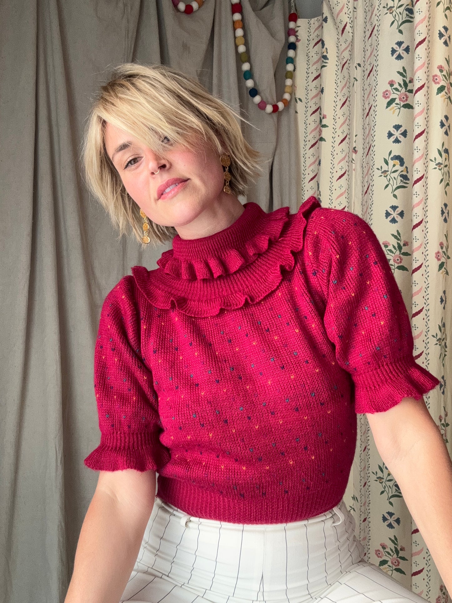 The Dinah 1980s Ruffled Knit Sweater