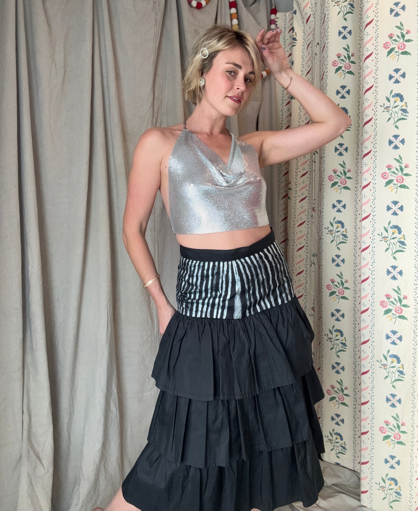 The Eloise Hand Painted Silk Ruffle Skirt