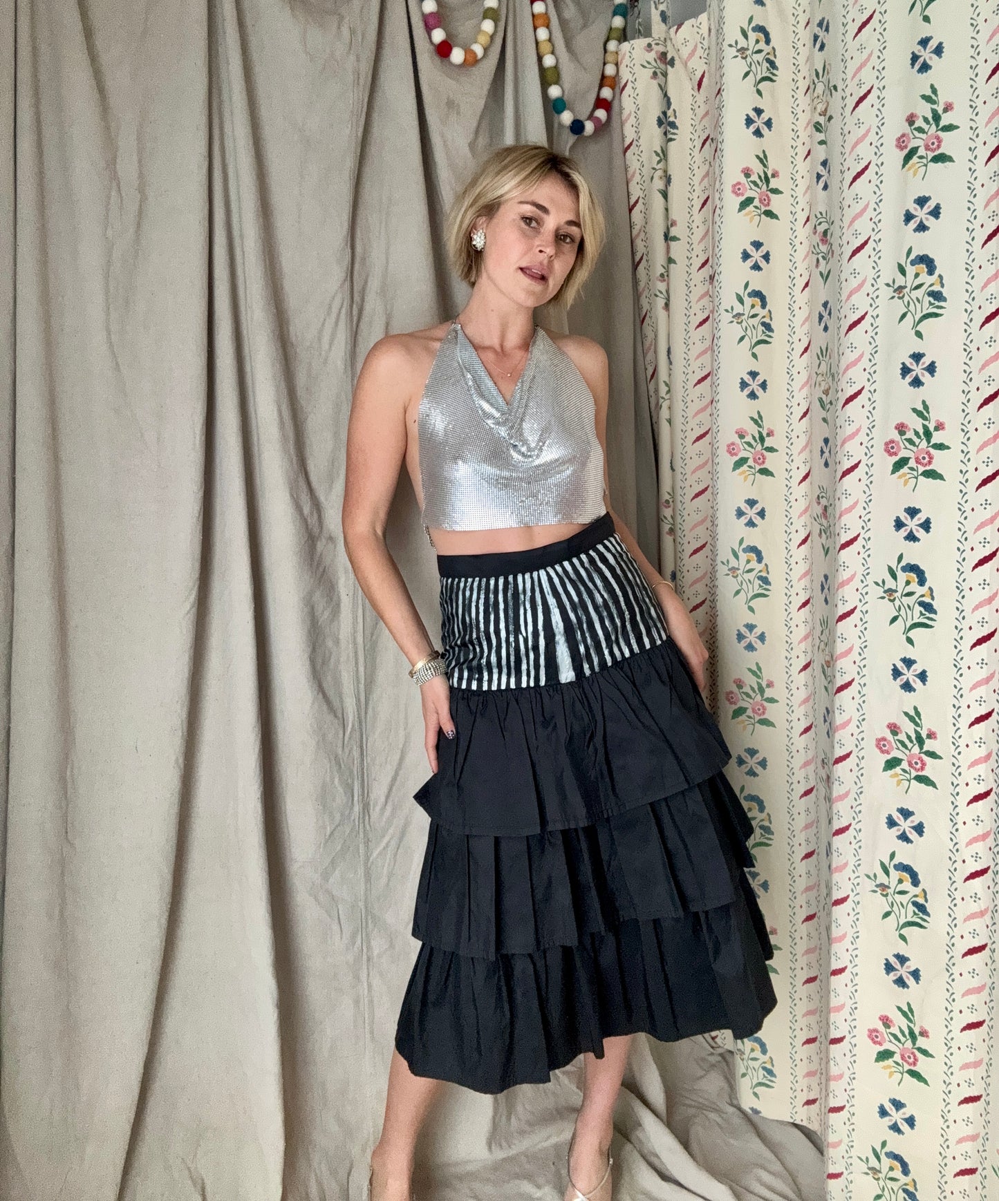 The Eloise Hand Painted Silk Ruffle Skirt