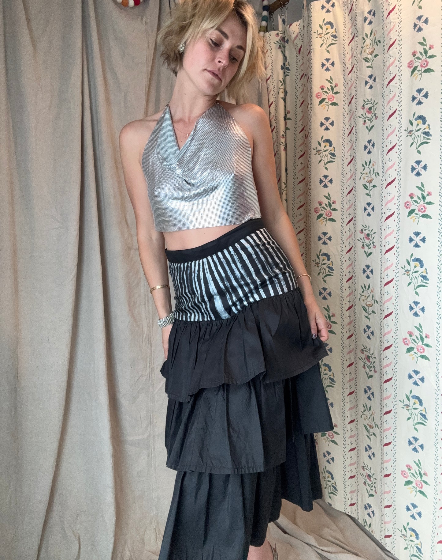 The Eloise Hand Painted Silk Ruffle Skirt