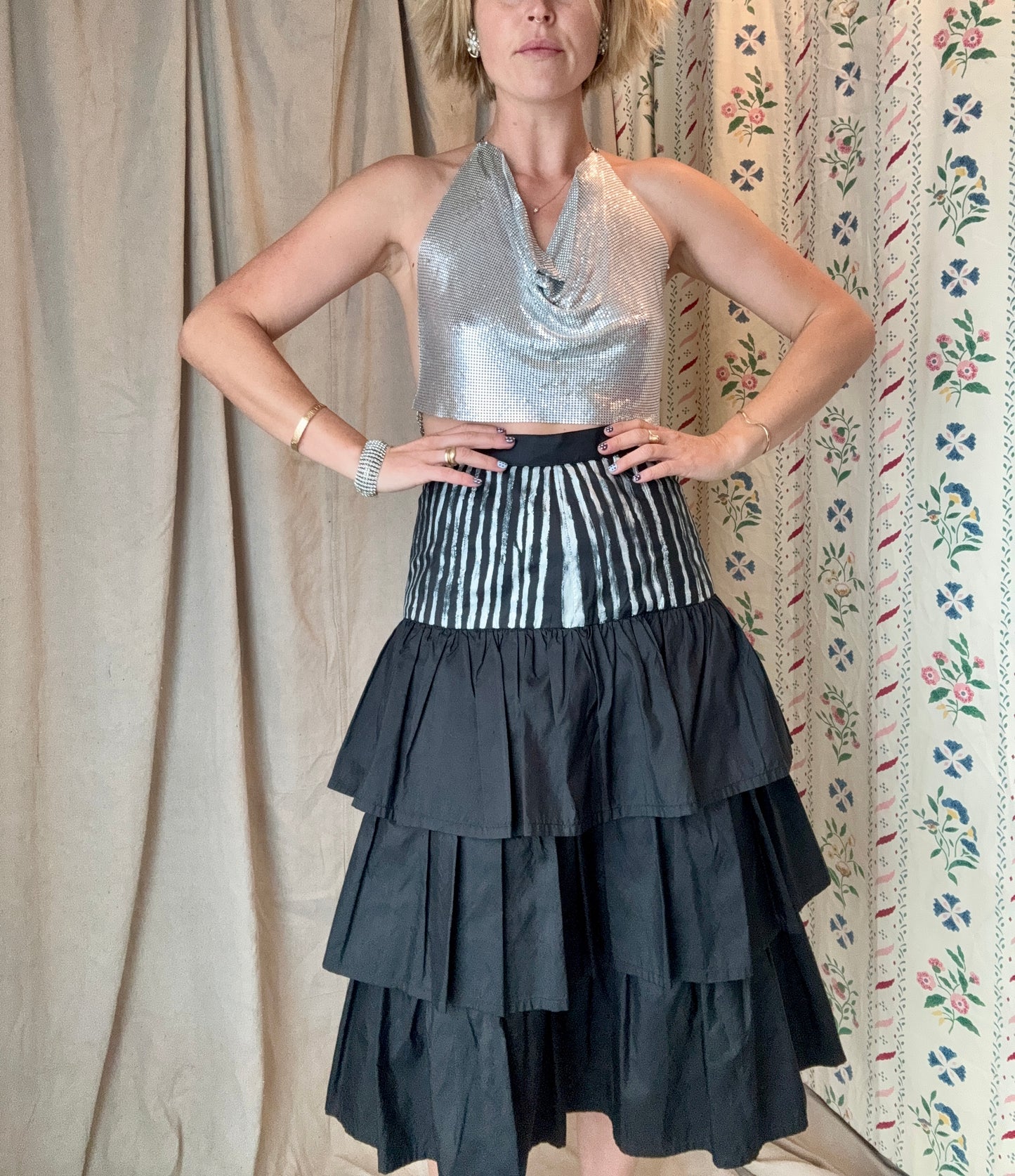 The Eloise Hand Painted Silk Ruffle Skirt