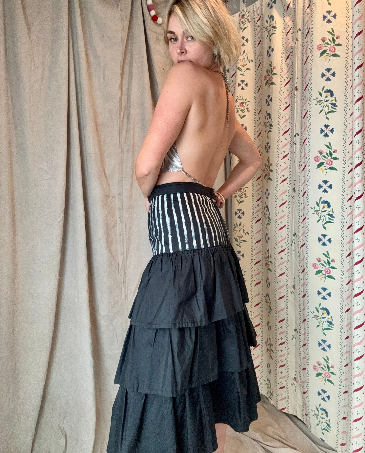 The Eloise Hand Painted Silk Ruffle Skirt