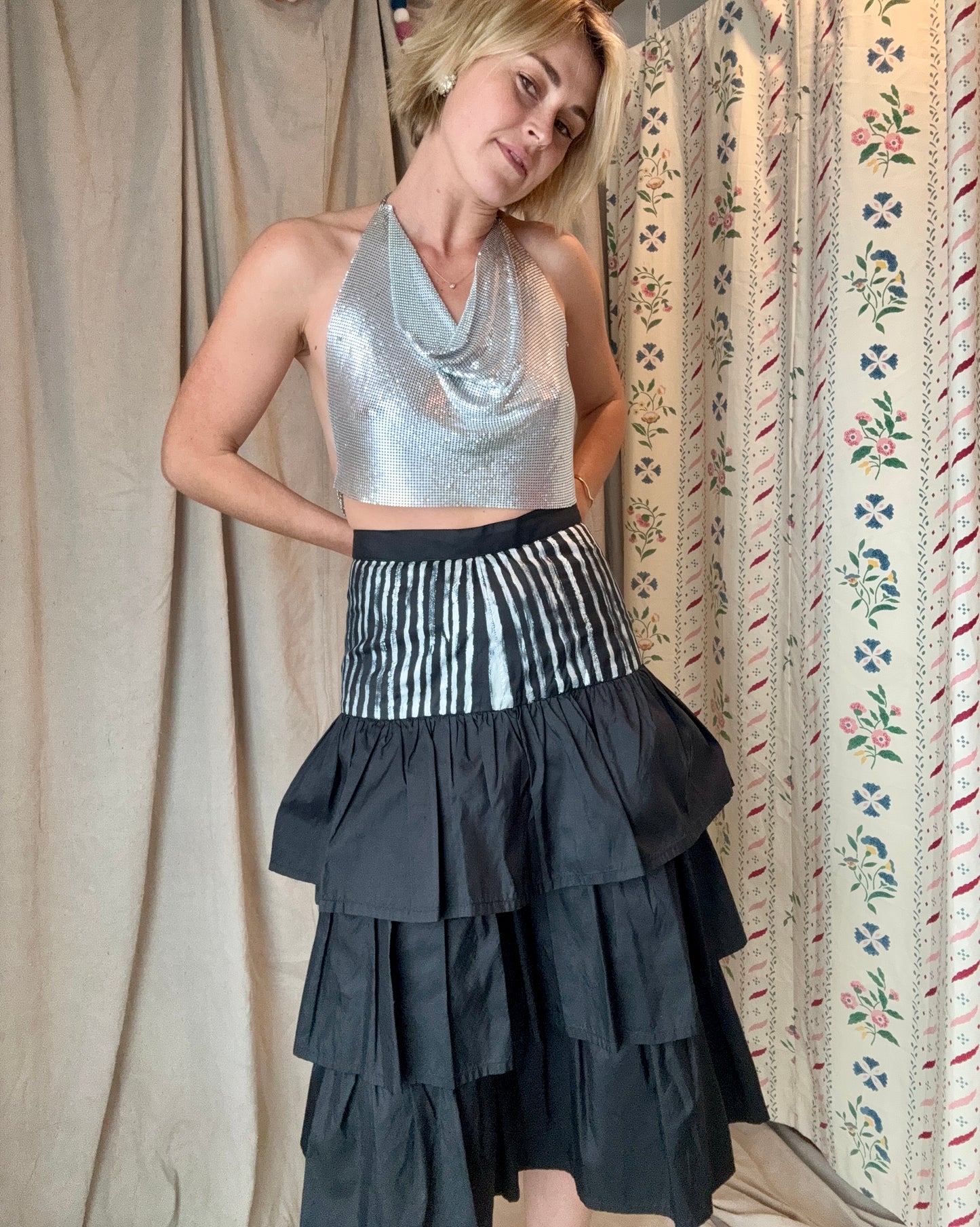 The Eloise Hand Painted Silk Ruffle Skirt