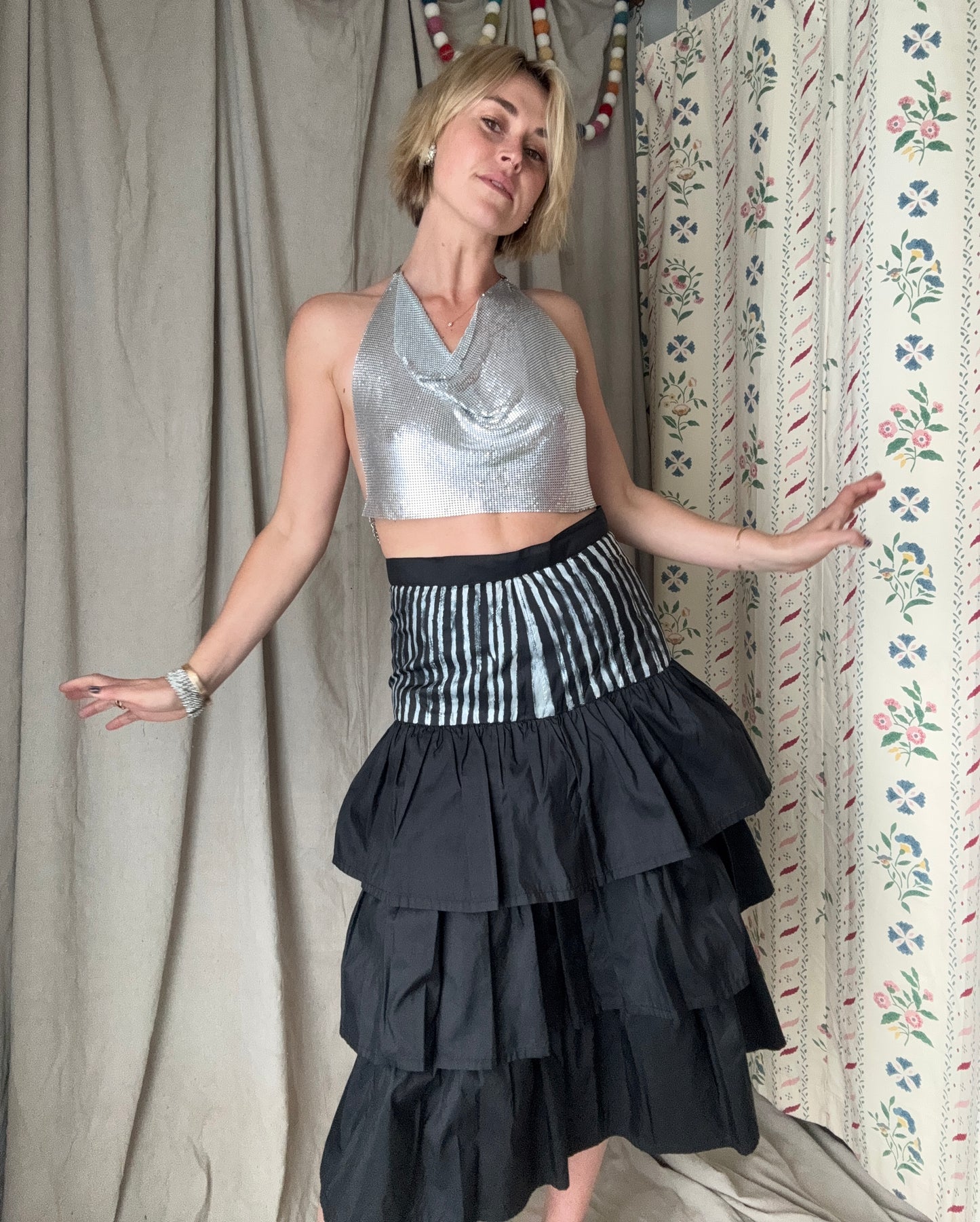 The Eloise Hand Painted Silk Ruffle Skirt