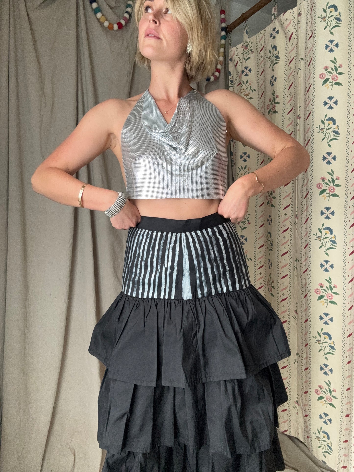 The Eloise Hand Painted Silk Ruffle Skirt