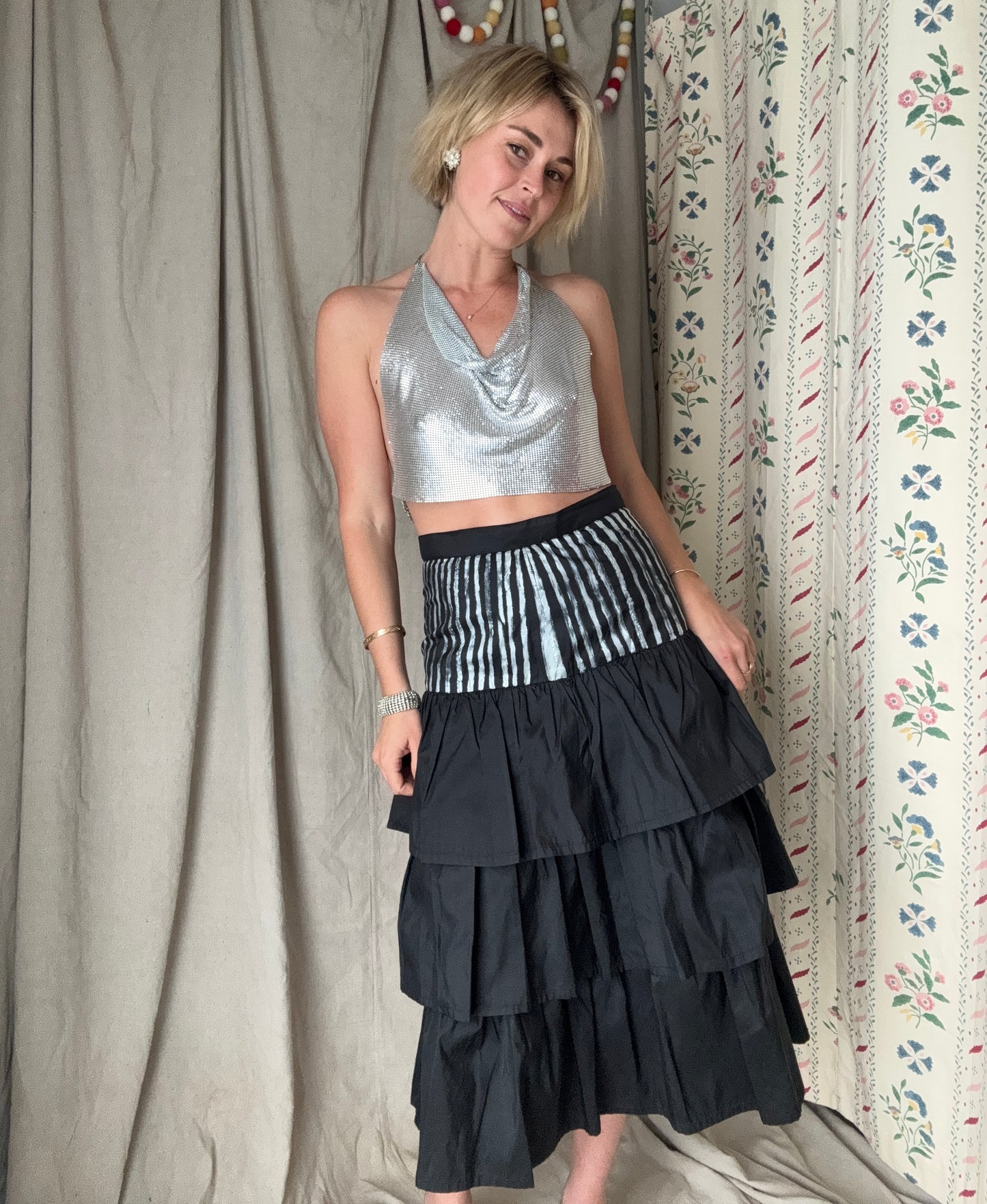 The Eloise Hand Painted Silk Ruffle Skirt