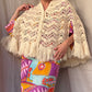 The Aislynn 1970s Handknit Wool Poncho Cape