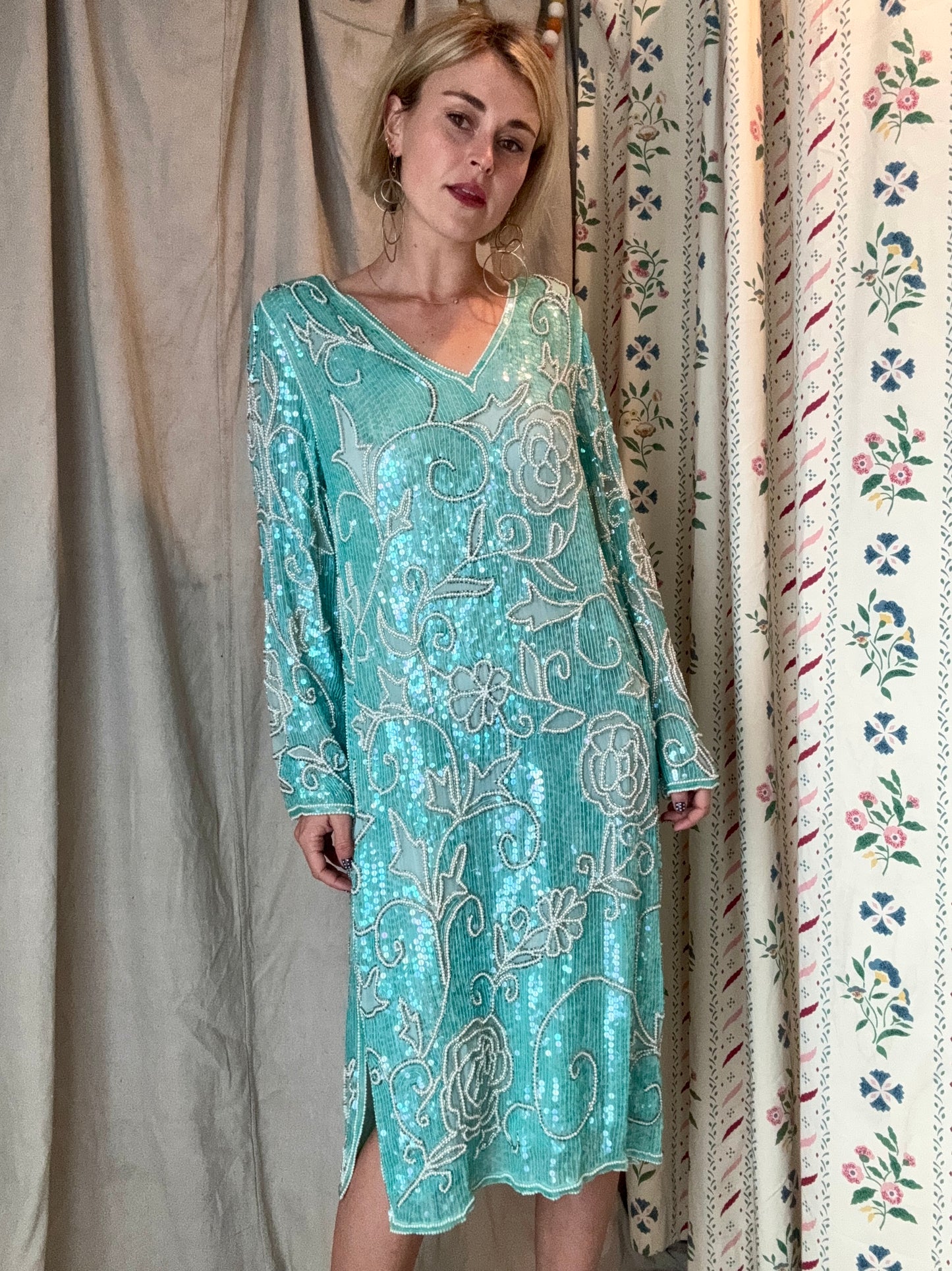 The Delphine 1980s Sequin Silk Gown