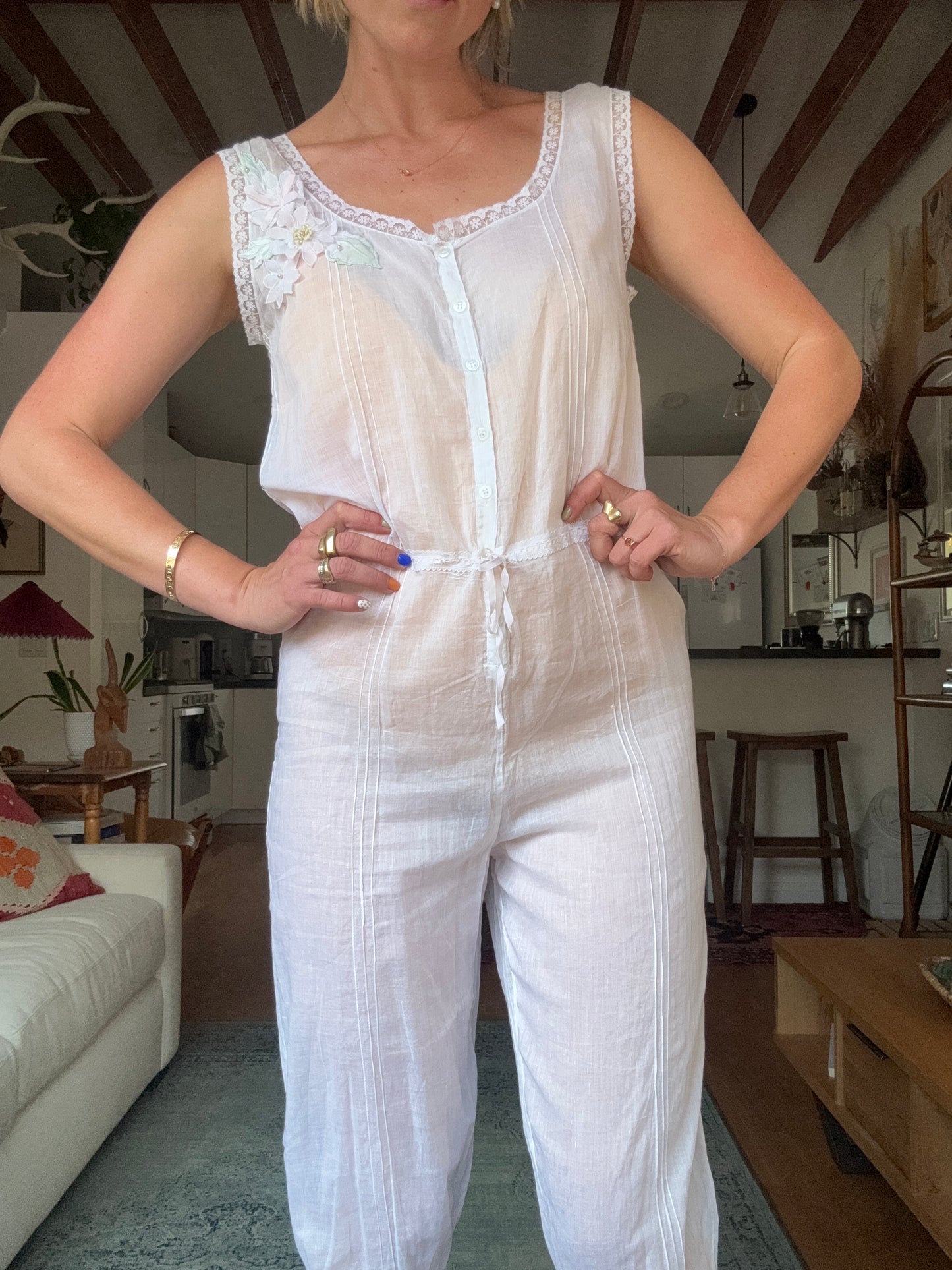 The Eileen Antique Cotton Bloomer Romper