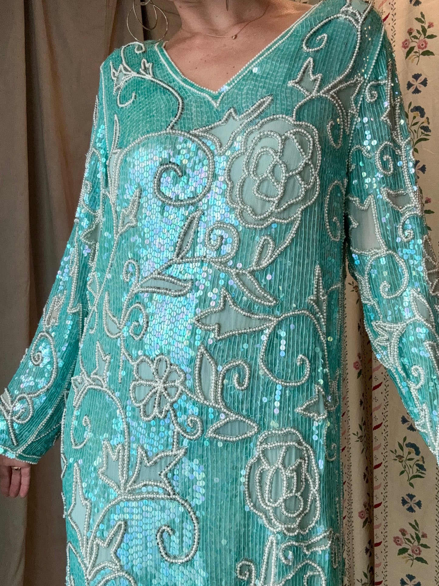 The Delphine 1980s Sequin Silk Gown