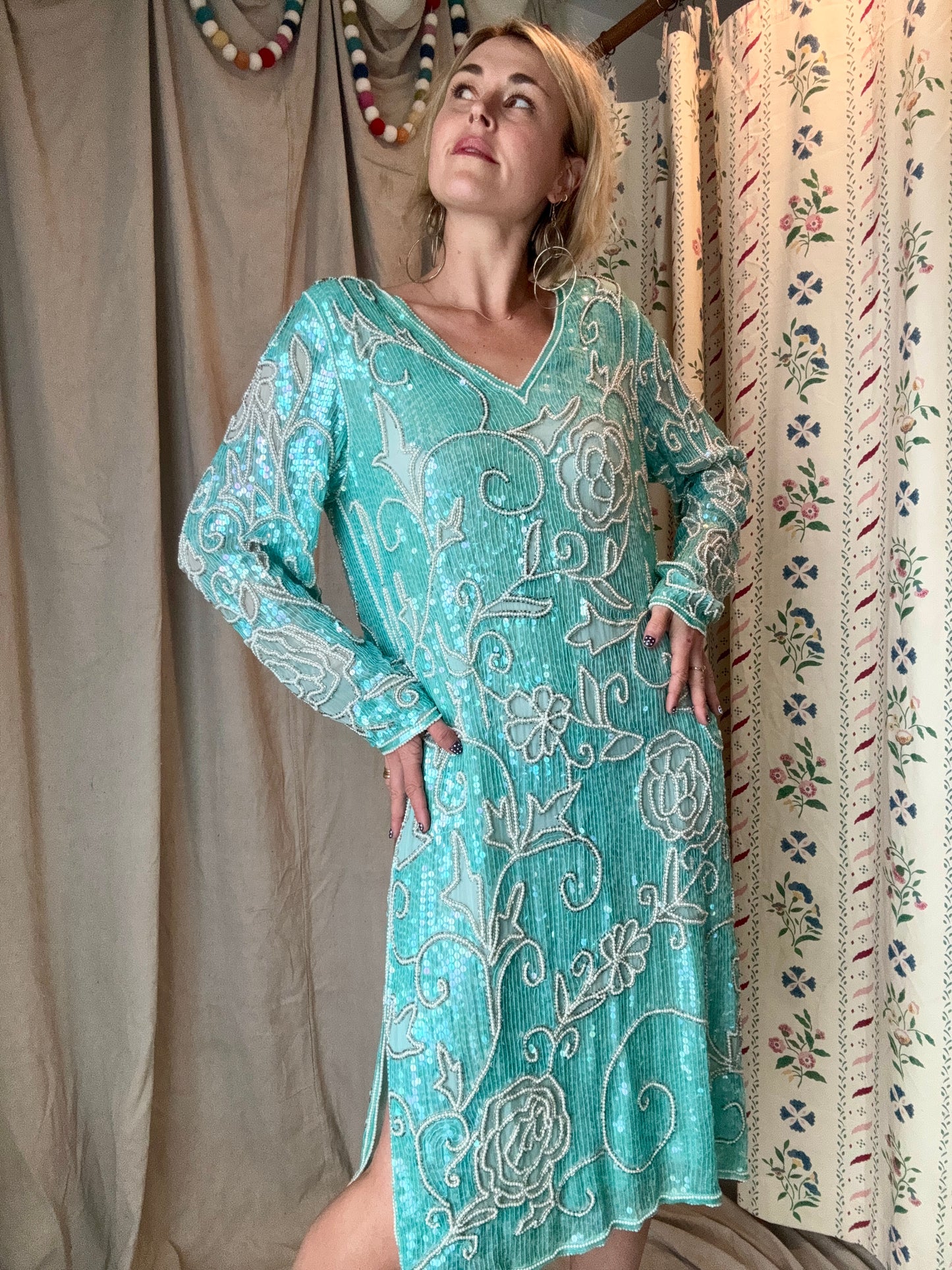 The Delphine 1980s Sequin Silk Gown