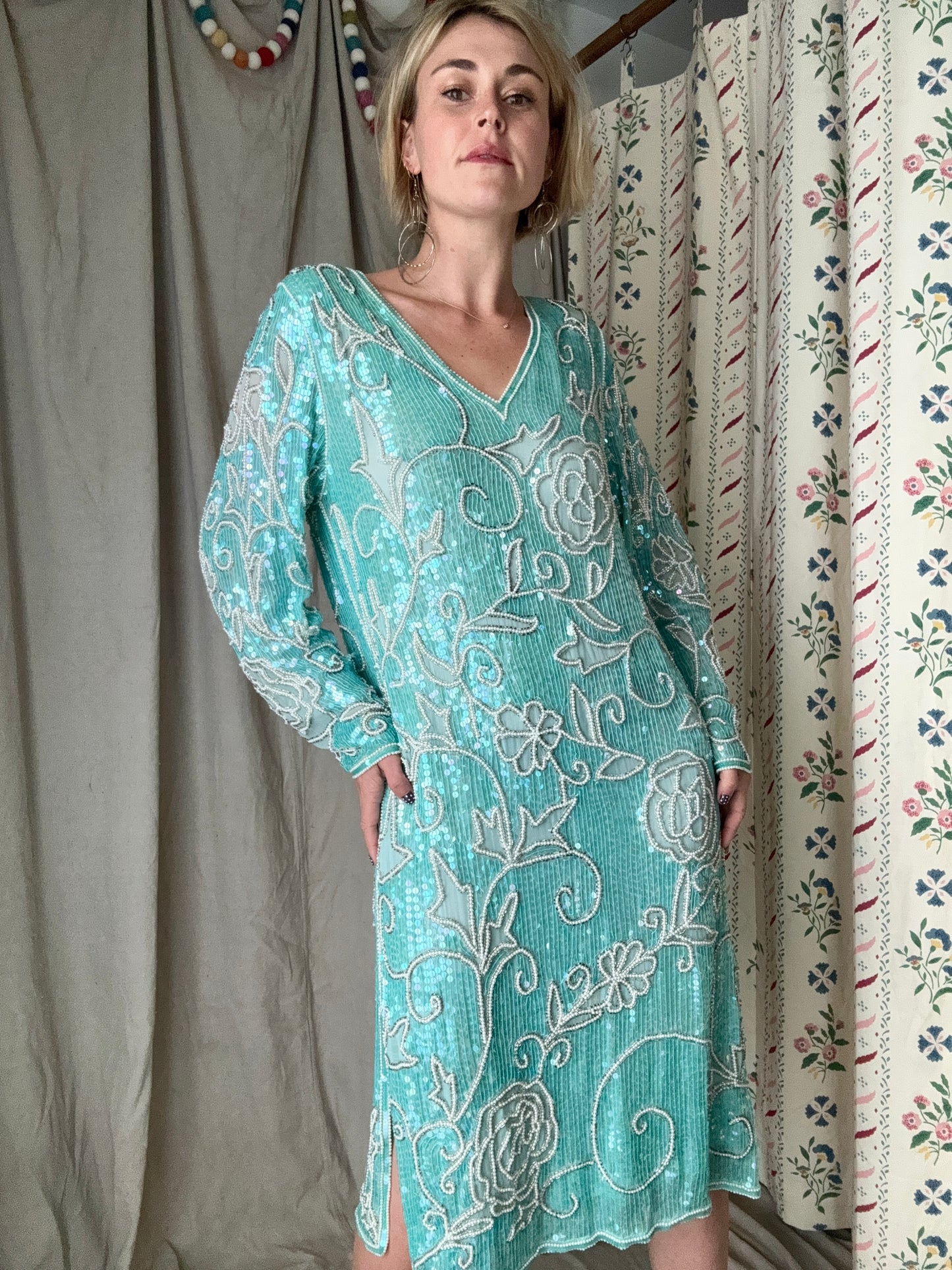 The Delphine 1980s Sequin Silk Gown