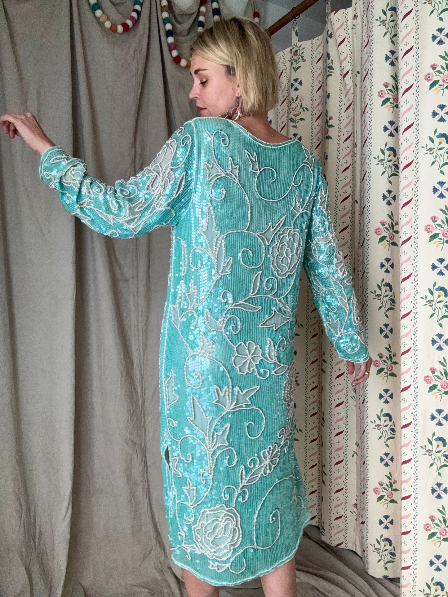 The Delphine 1980s Sequin Silk Gown