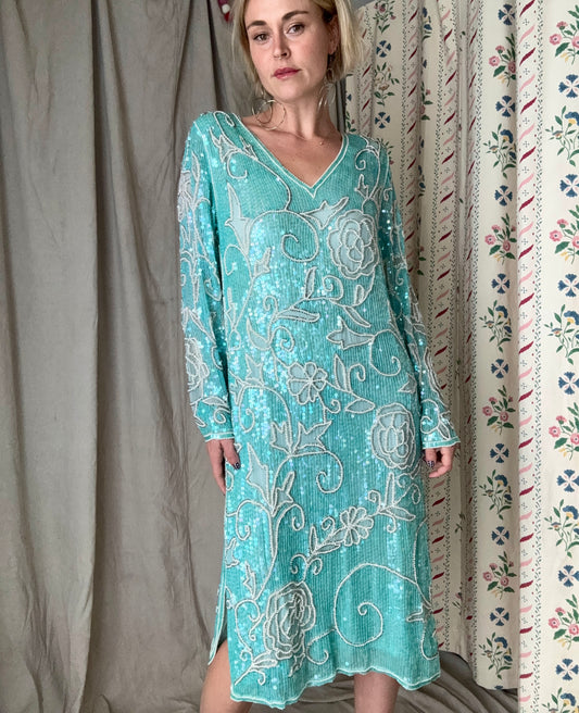 The Delphine 1980s Sequin Silk Gown