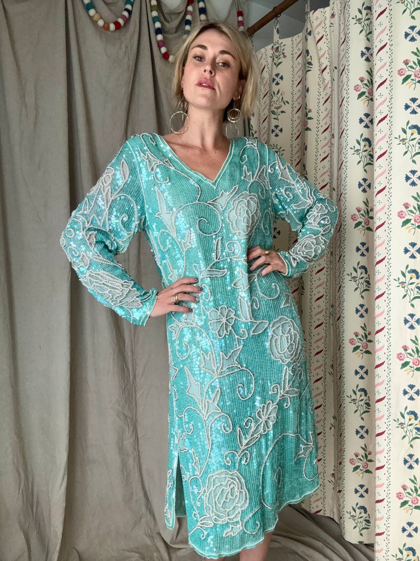 The Delphine 1980s Sequin Silk Gown