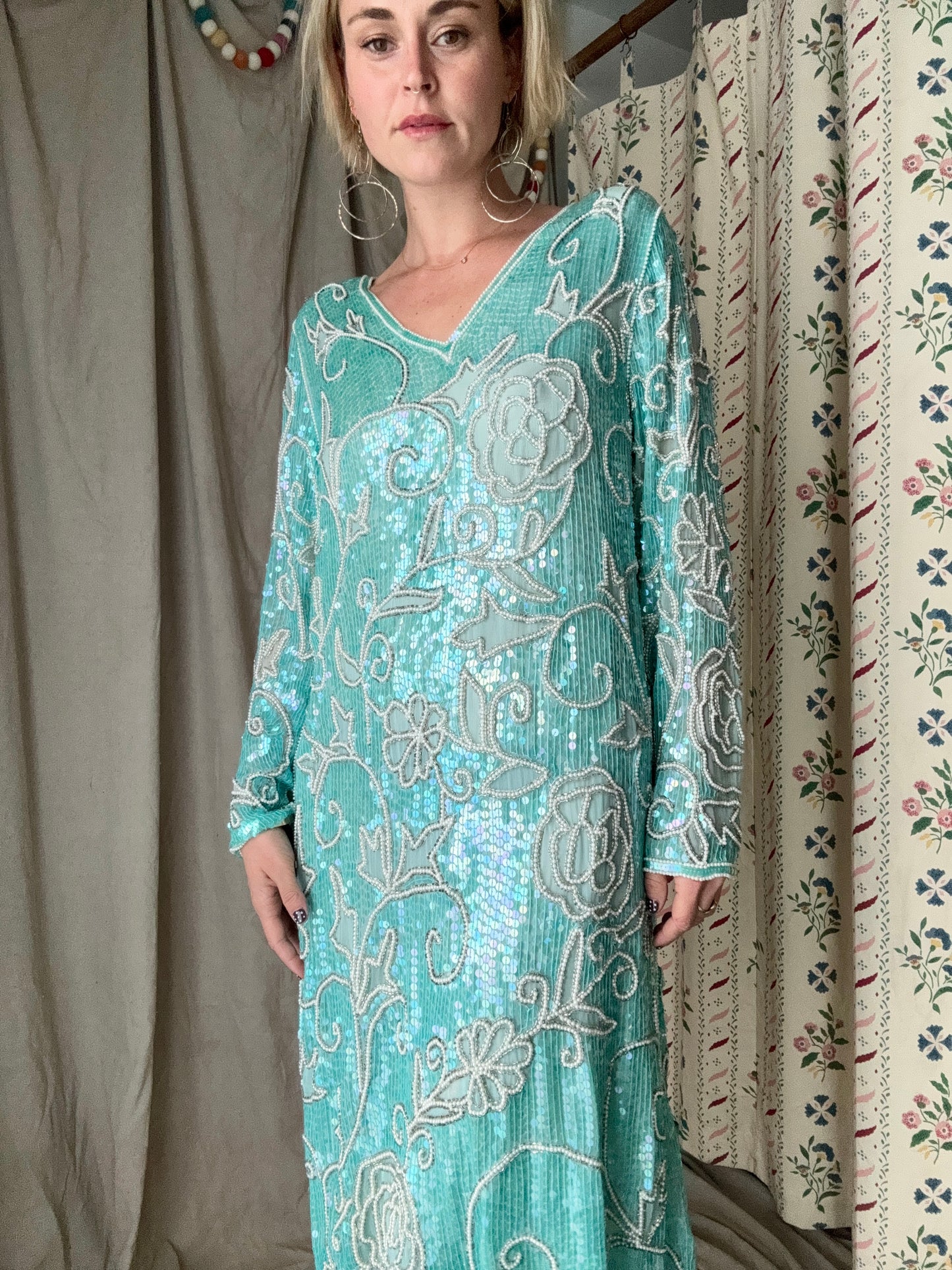 The Delphine 1980s Sequin Silk Gown