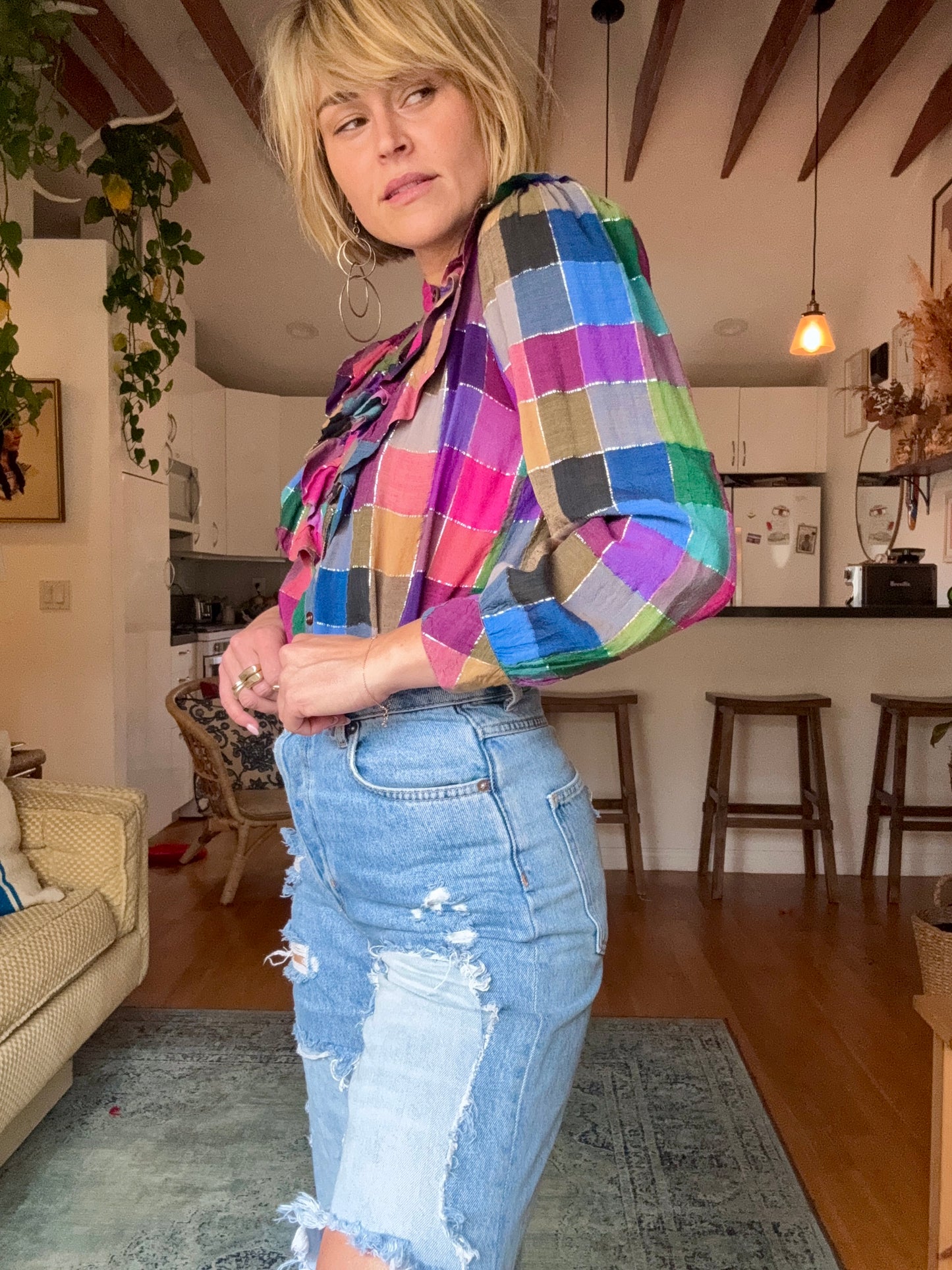 The 1970s Loretta Plaid Blouse