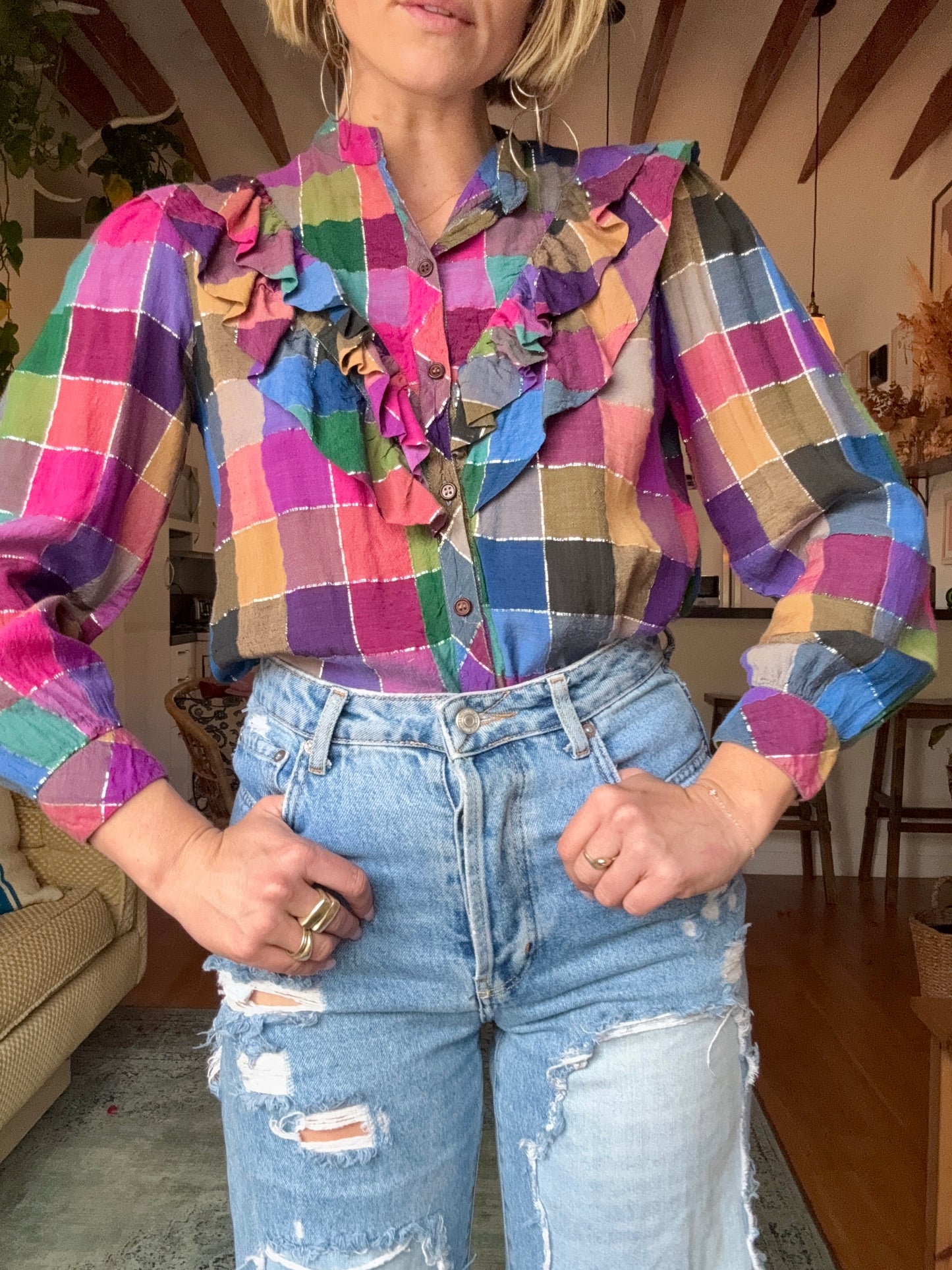 The 1970s Loretta Plaid Blouse