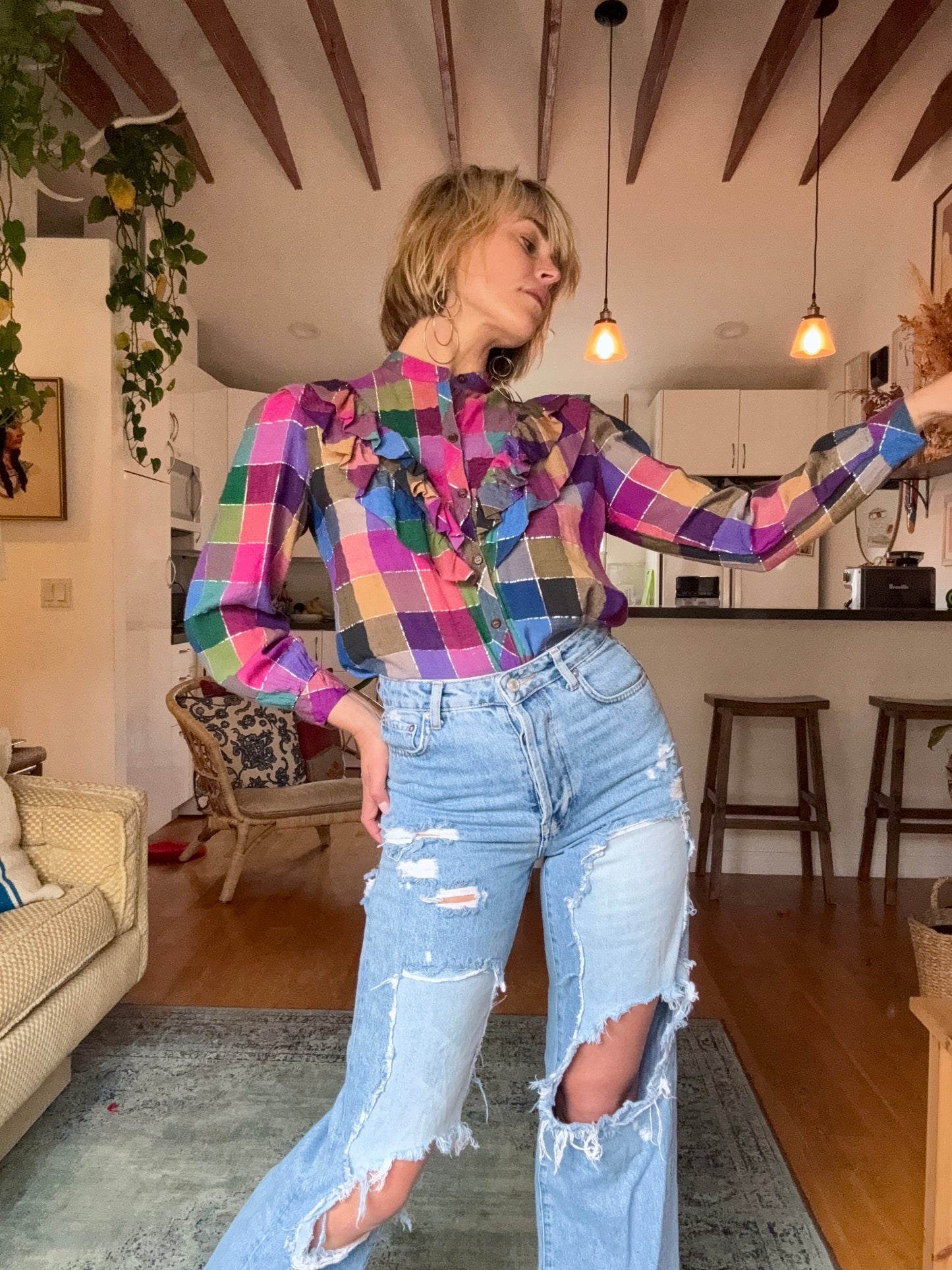 The 1970s Loretta Plaid Blouse