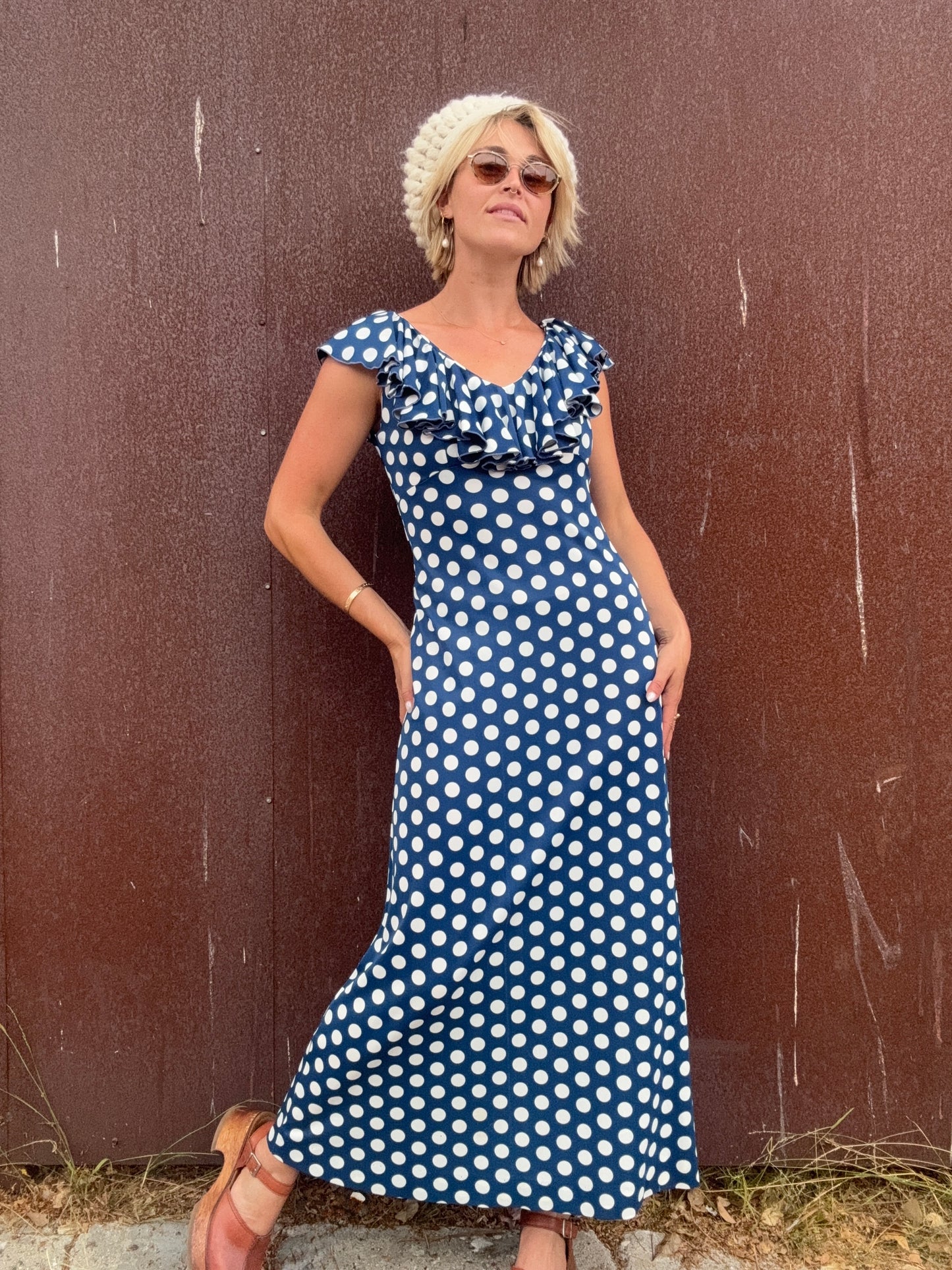 The Brigitte 1970s Polka Dot Maxi Dress