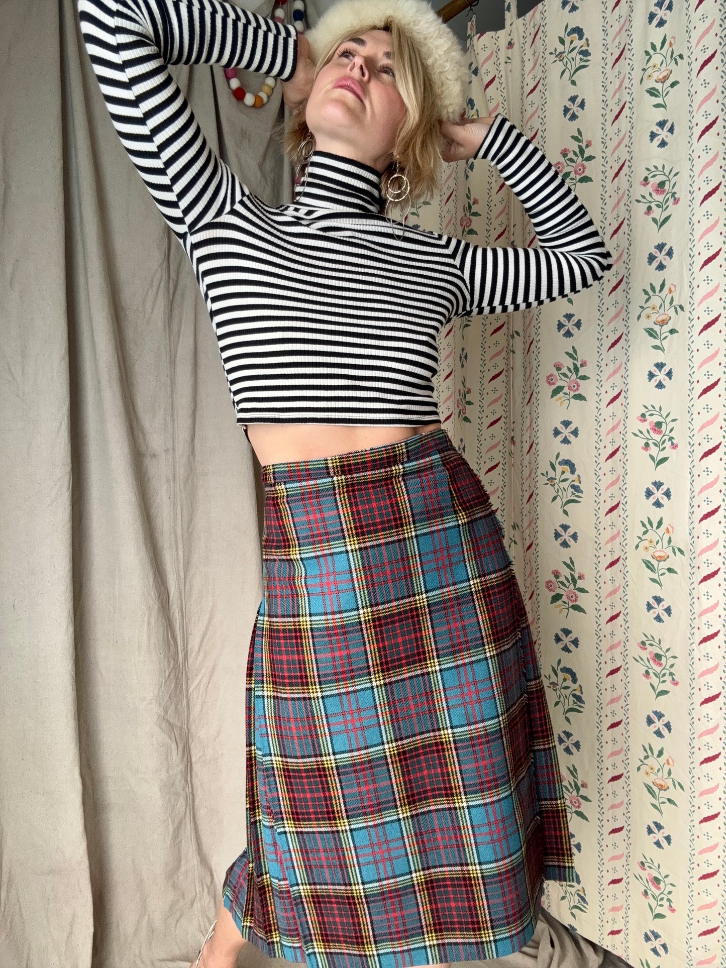 The Eileen 1970s Tartan Wool Skirt