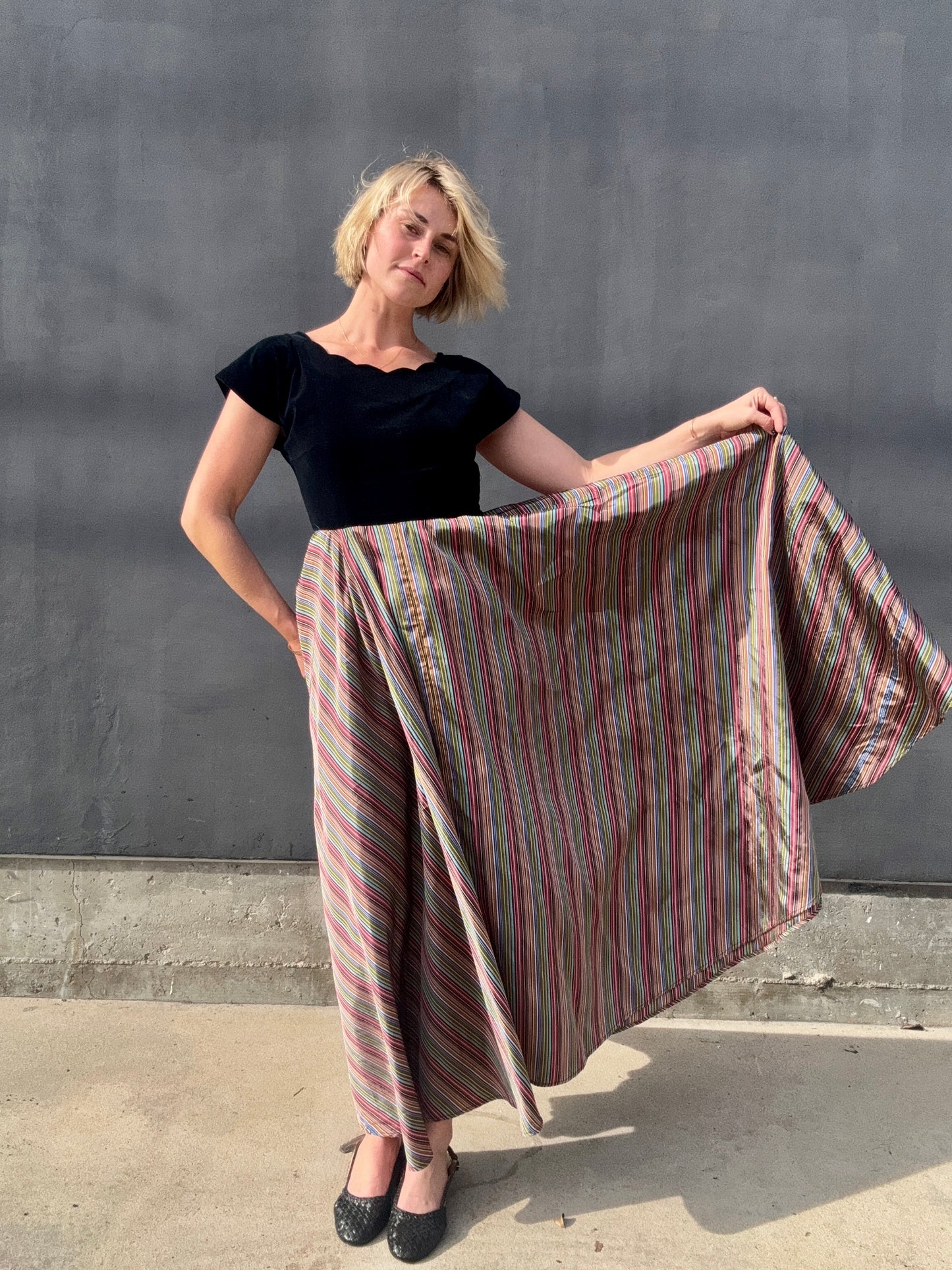 1940s Taffeta Maxi with Scalloped Velvet Bodice