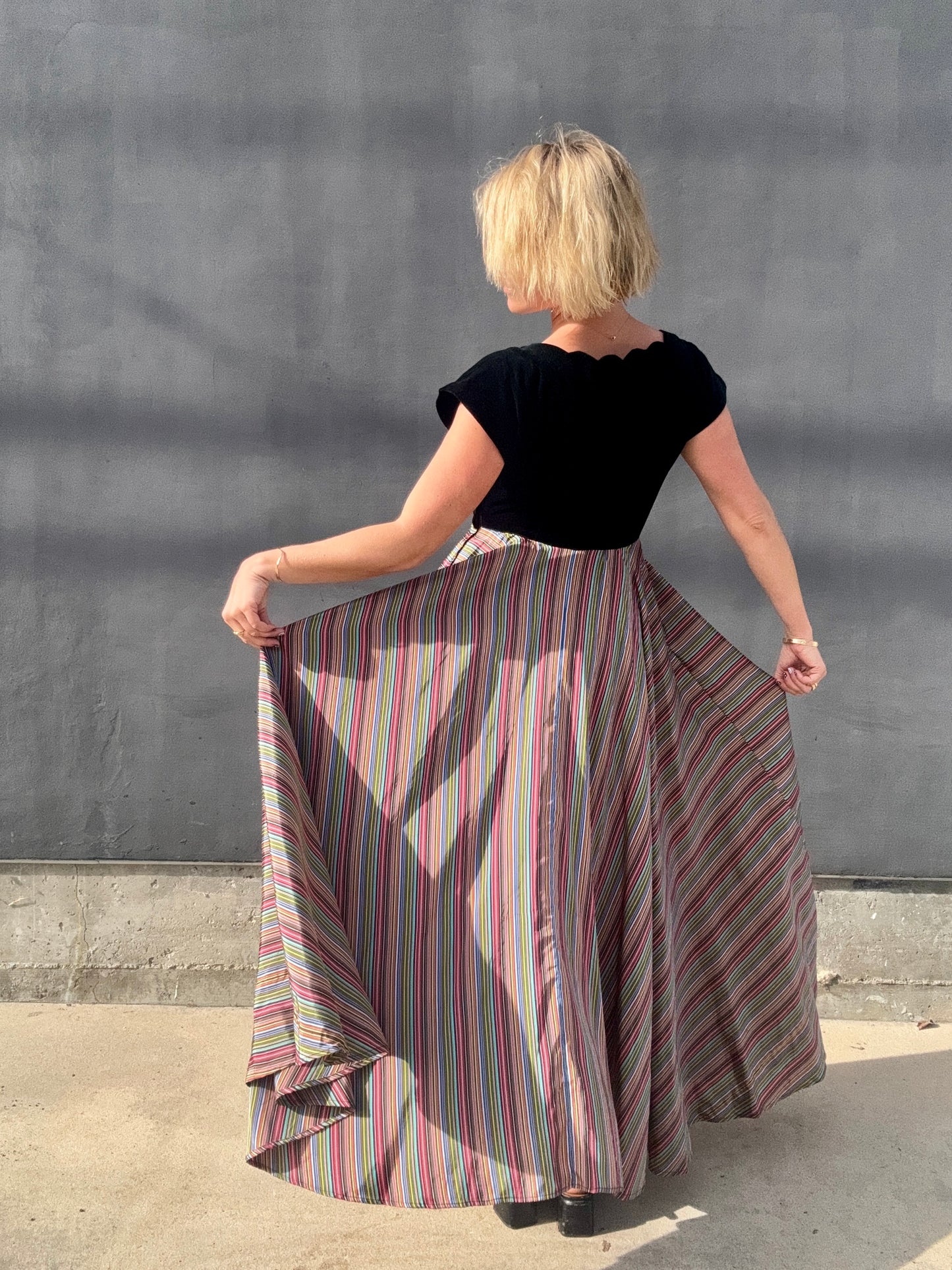 1940s Taffeta Maxi with Scalloped Velvet Bodice