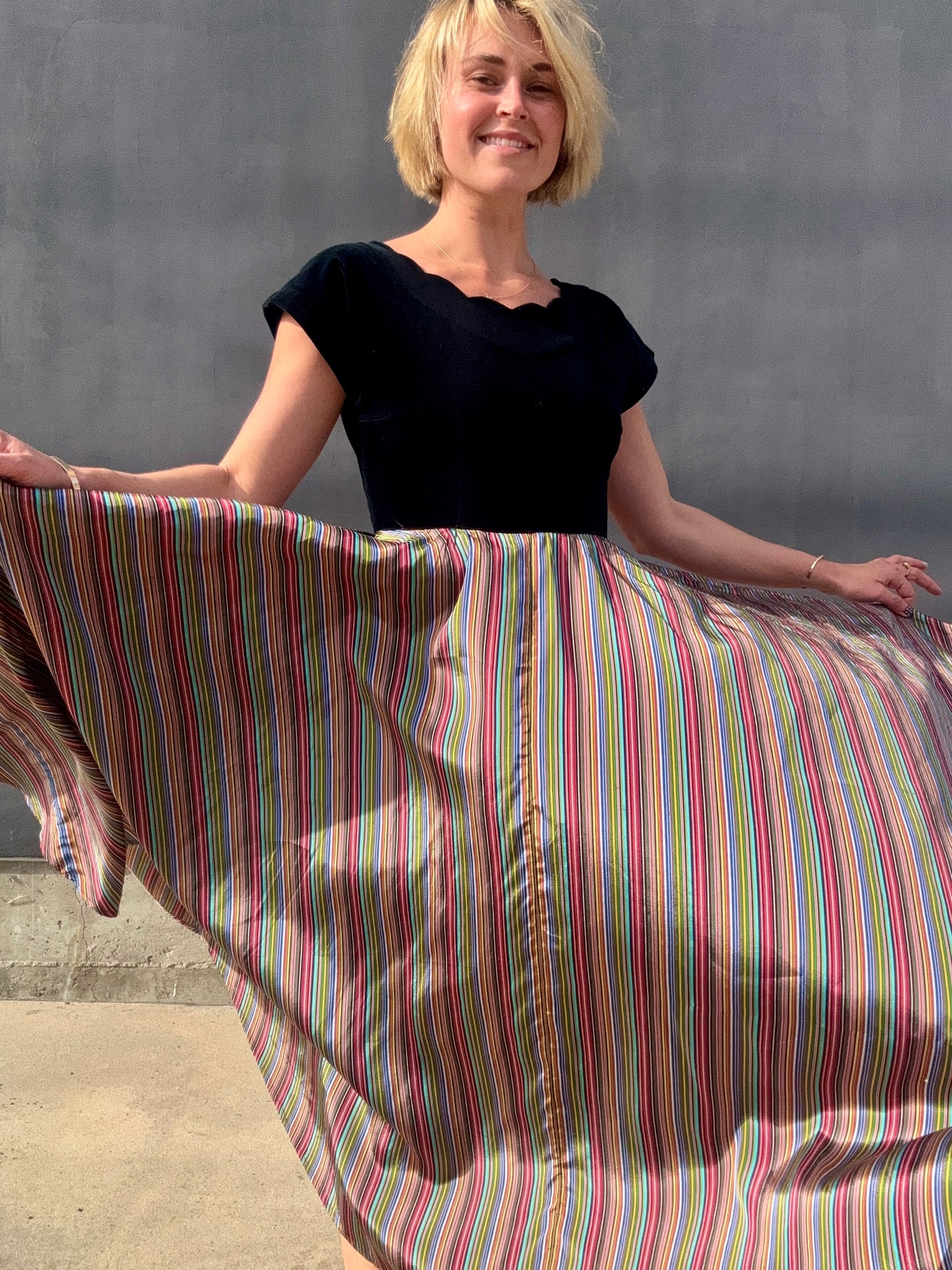 1940s Taffeta Maxi with Scalloped Velvet Bodice