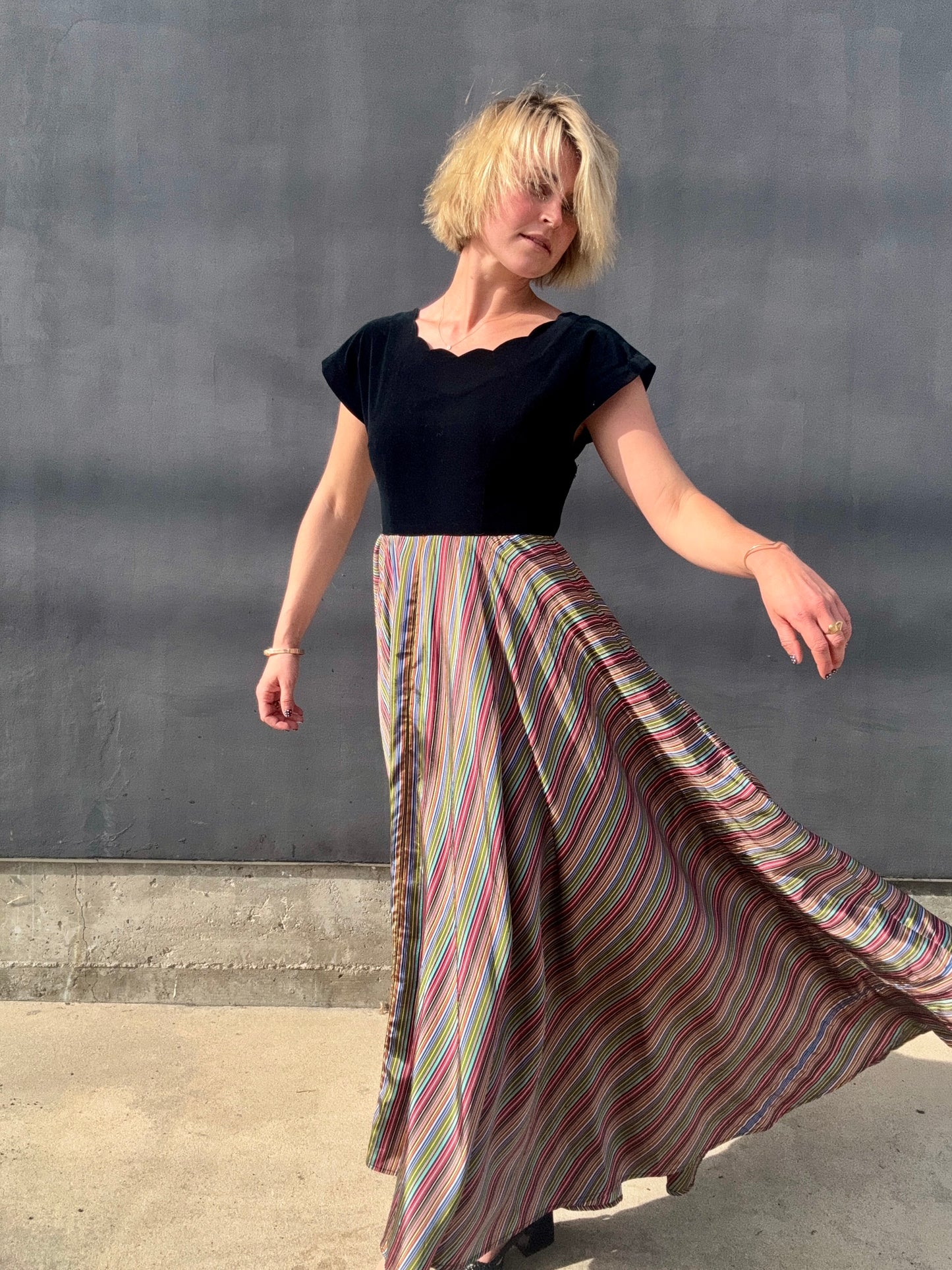 1940s Taffeta Maxi with Scalloped Velvet Bodice