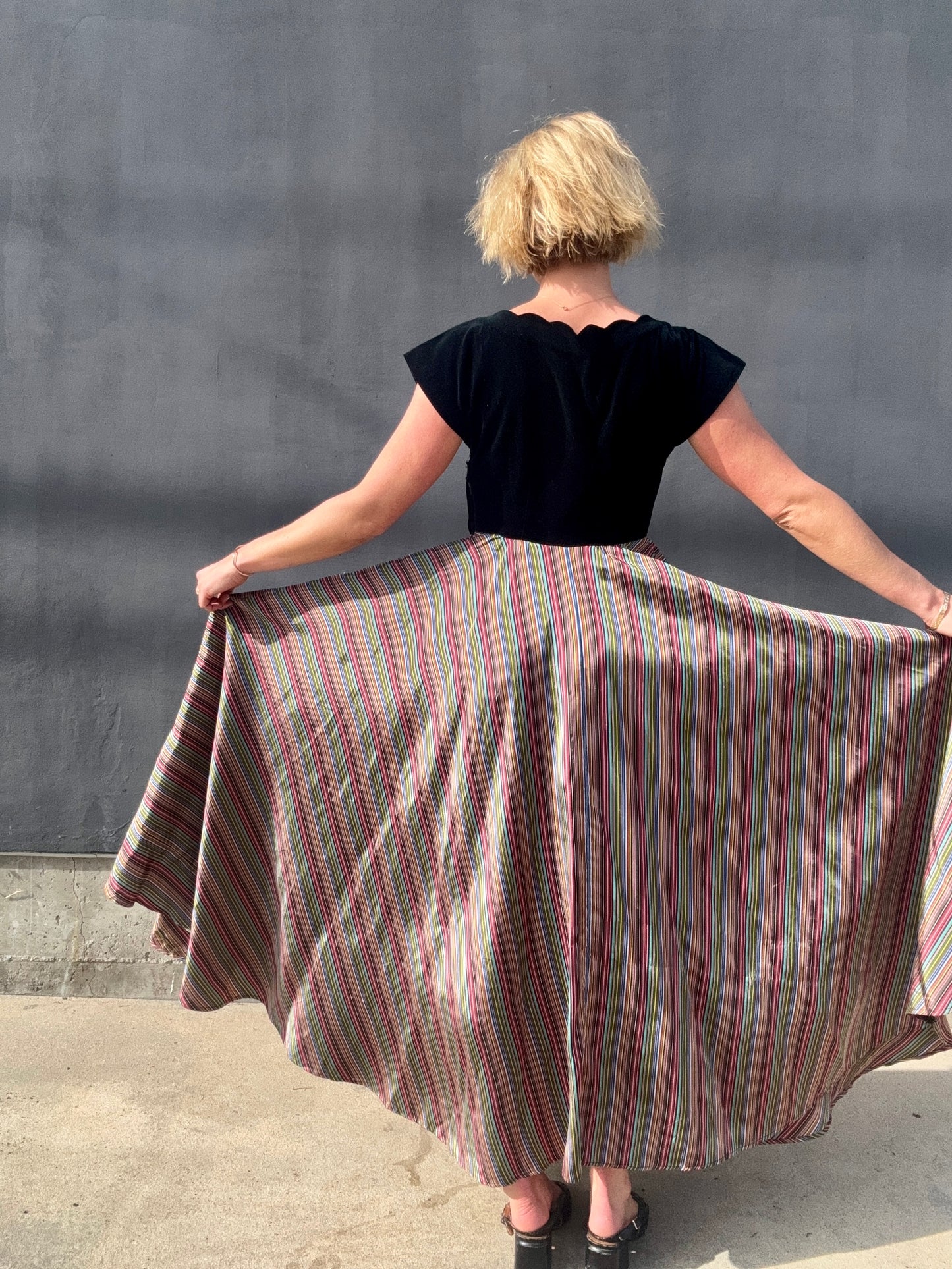 1940s Taffeta Maxi with Scalloped Velvet Bodice