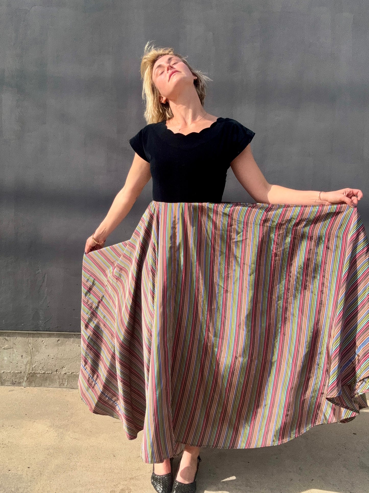 1940s Taffeta Maxi with Scalloped Velvet Bodice