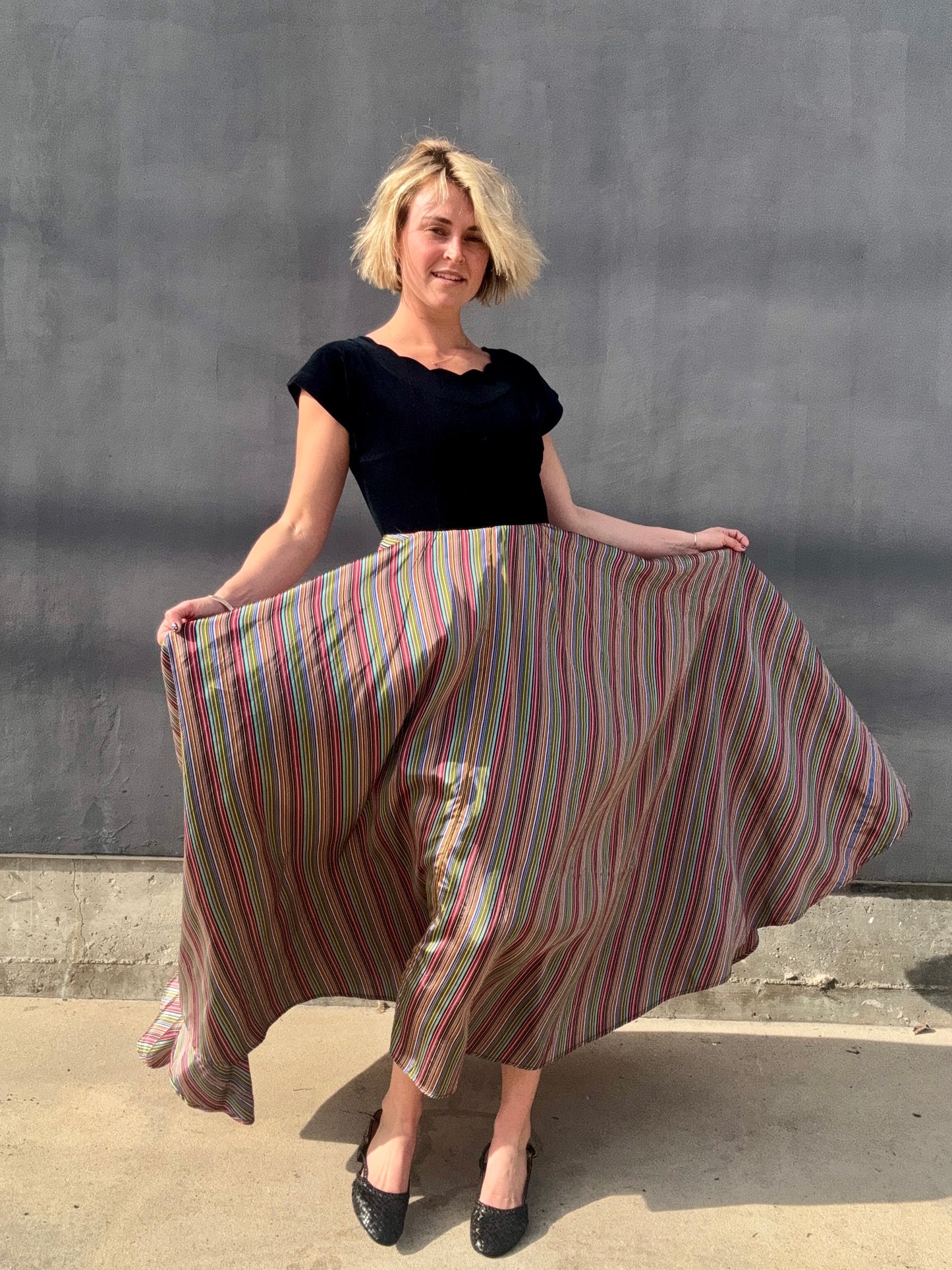 1940s Taffeta Maxi with Scalloped Velvet Bodice