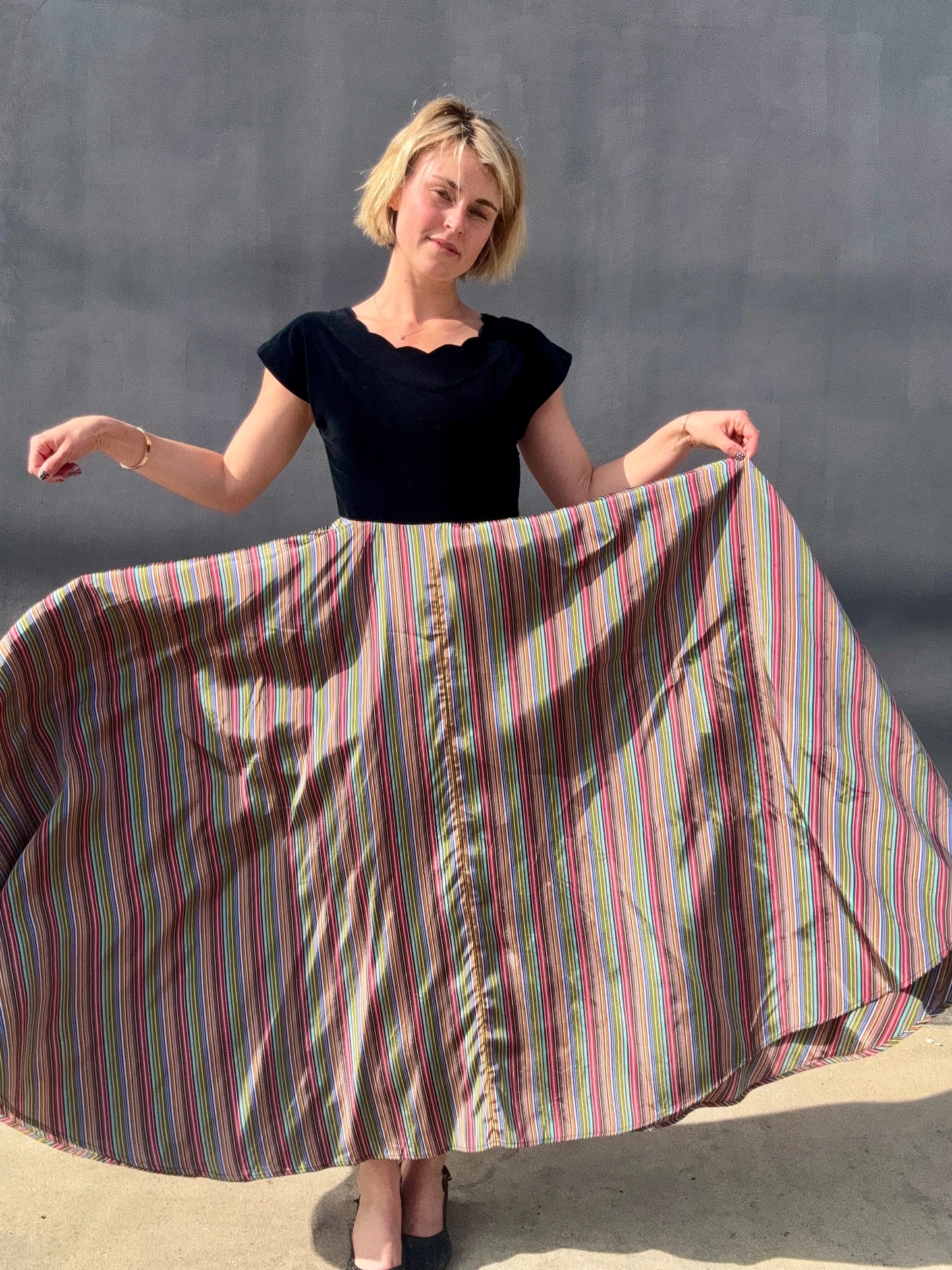 1940s Taffeta Maxi with Scalloped Velvet Bodice