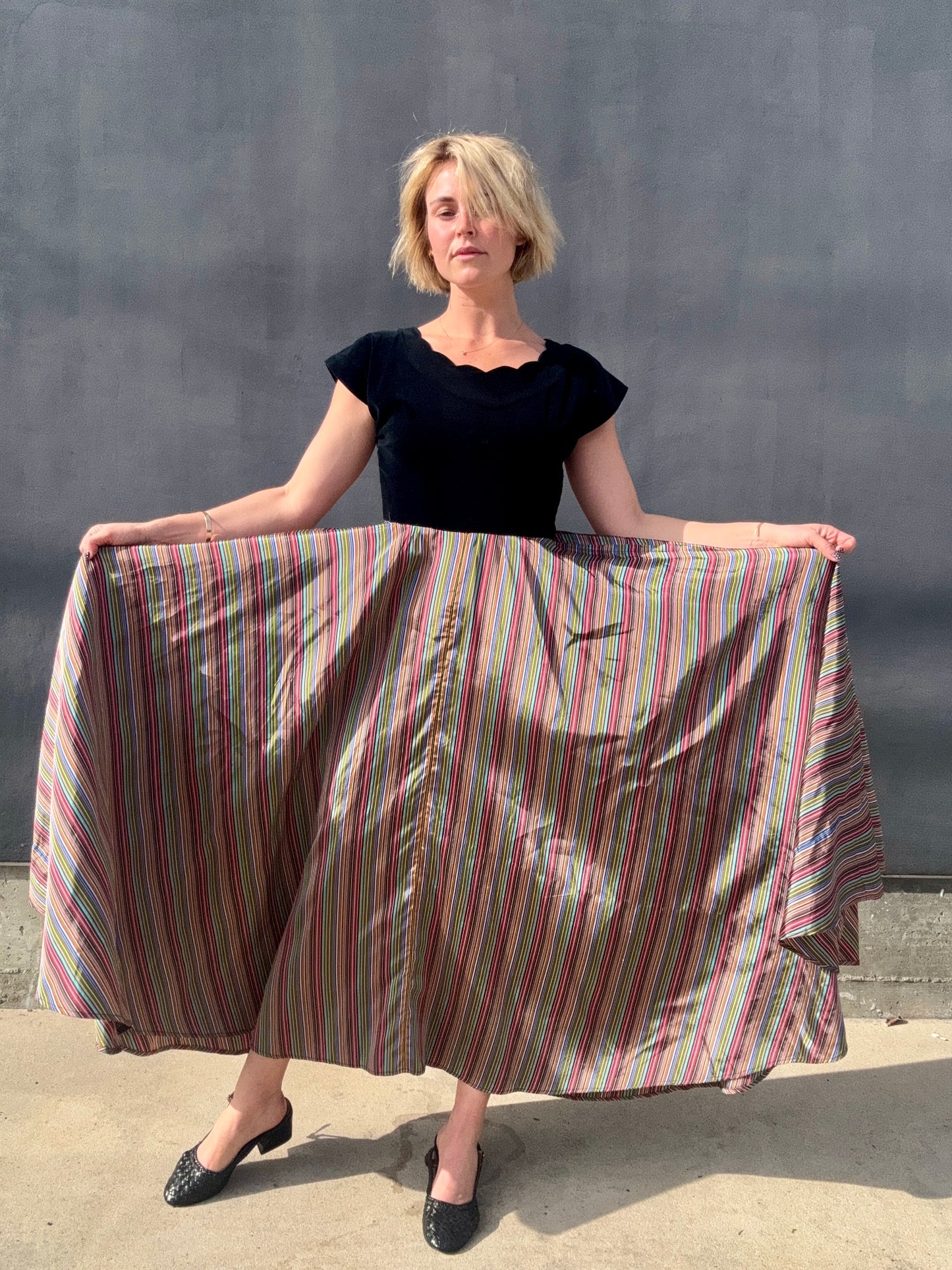 1940s Taffeta Maxi with Scalloped Velvet Bodice